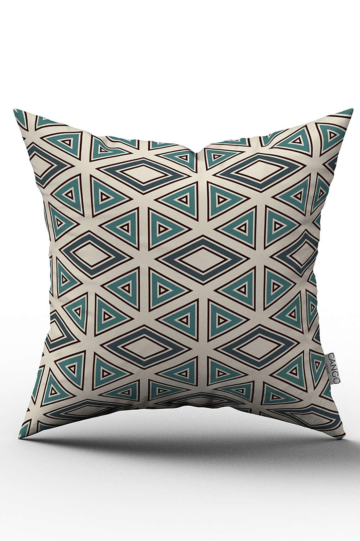 Çift Taraflı Yeşil Krem Retro Geometirk Desenli Dijital Baskılı Kırlent Kılıfı - OTYK304-CT