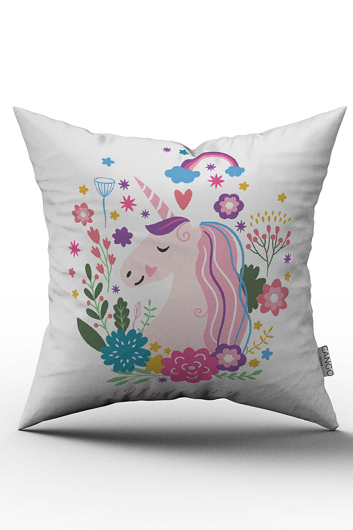 Çift Taraflı Pembe Unicorn Desenli Dijital Baskılı Çocuk Kırlent Kılıfı - OTYK505-CT