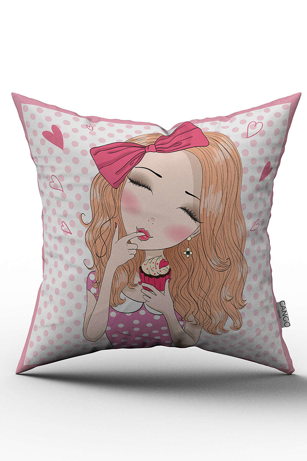 Çift Taraflı Pembe Beyaz Kız Çocuk Figürlü Dijital Baskılı Çocuk Kırlent Kılıfı - OTYK515-CT