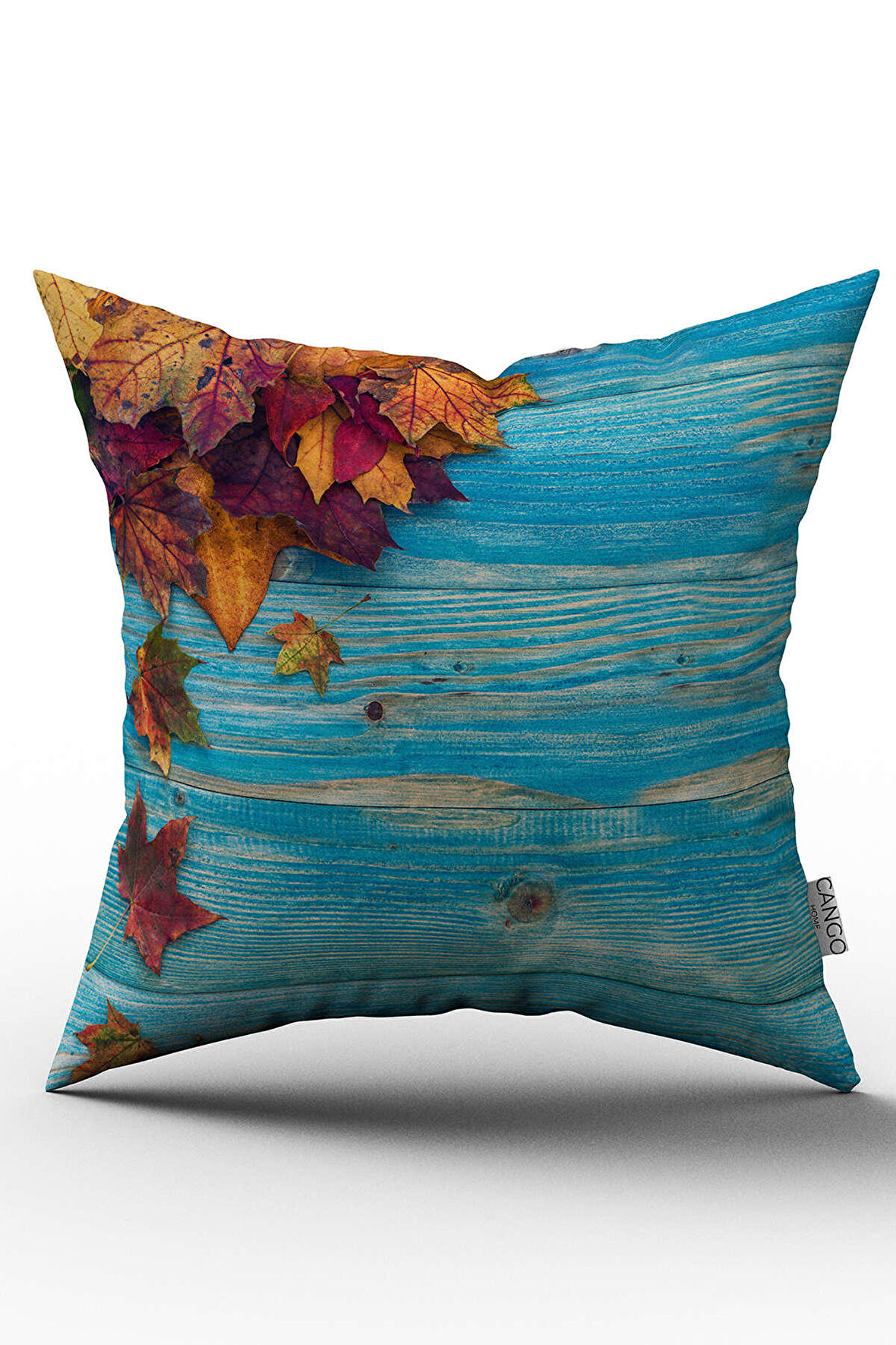 Çift Taraflı Kahverengi Mavi Sonbahar Temalı Dijital Baskılı Kırlent Kılıfı - OTYK534-CT