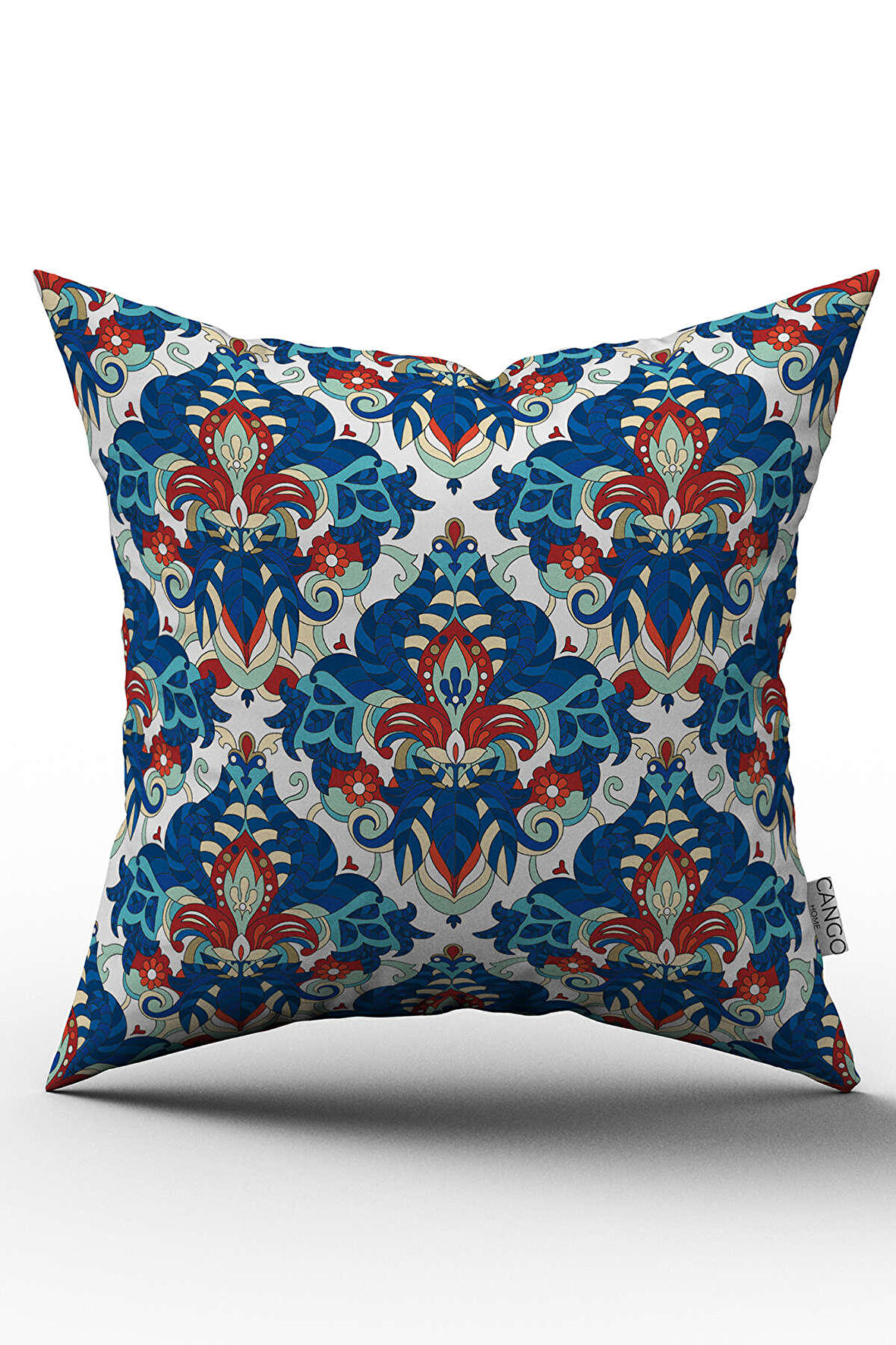 Çift Taraflı Mavi Kırmızı Etnik Motif Desenli Dijital Baskılı Kırlent Kılıfı - OTYK540-CT