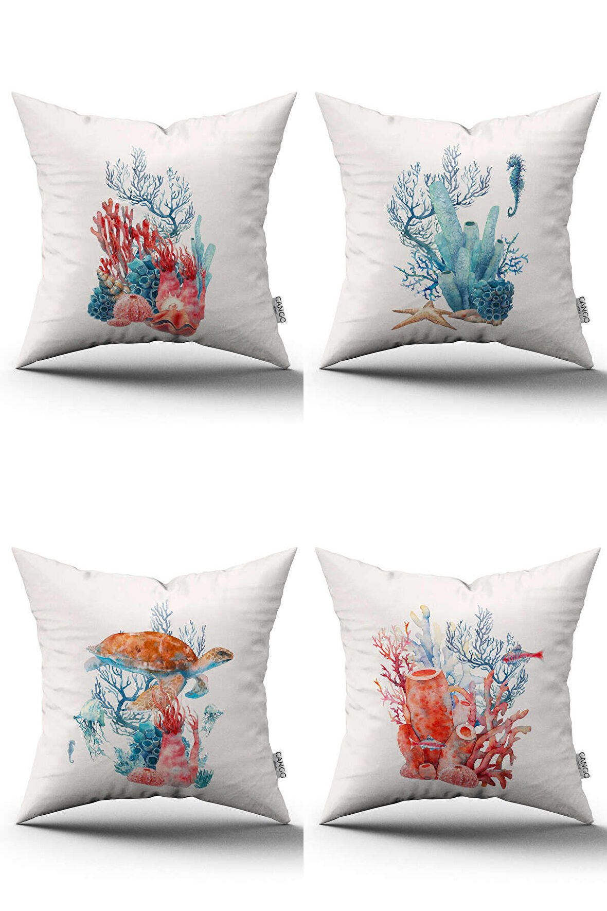 Kırmızı Mavi Marin Desenli 4'lü Dijital Baskılı Kırlent Kılıfı Seti - 4kmbs278