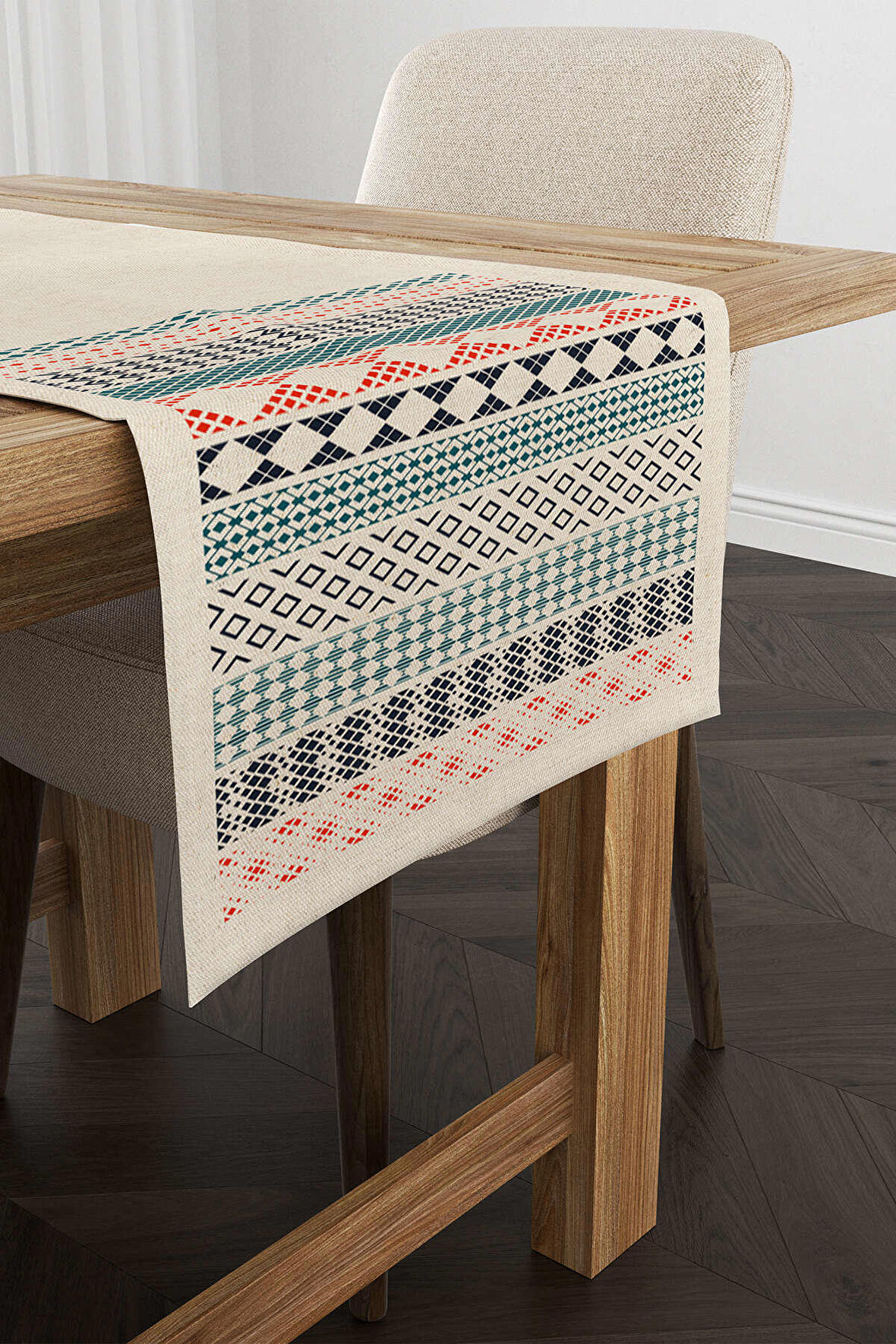 Krem Turuncu Etnik Kilim Desenli Dijital Baskılı Runner CGH1108-RN