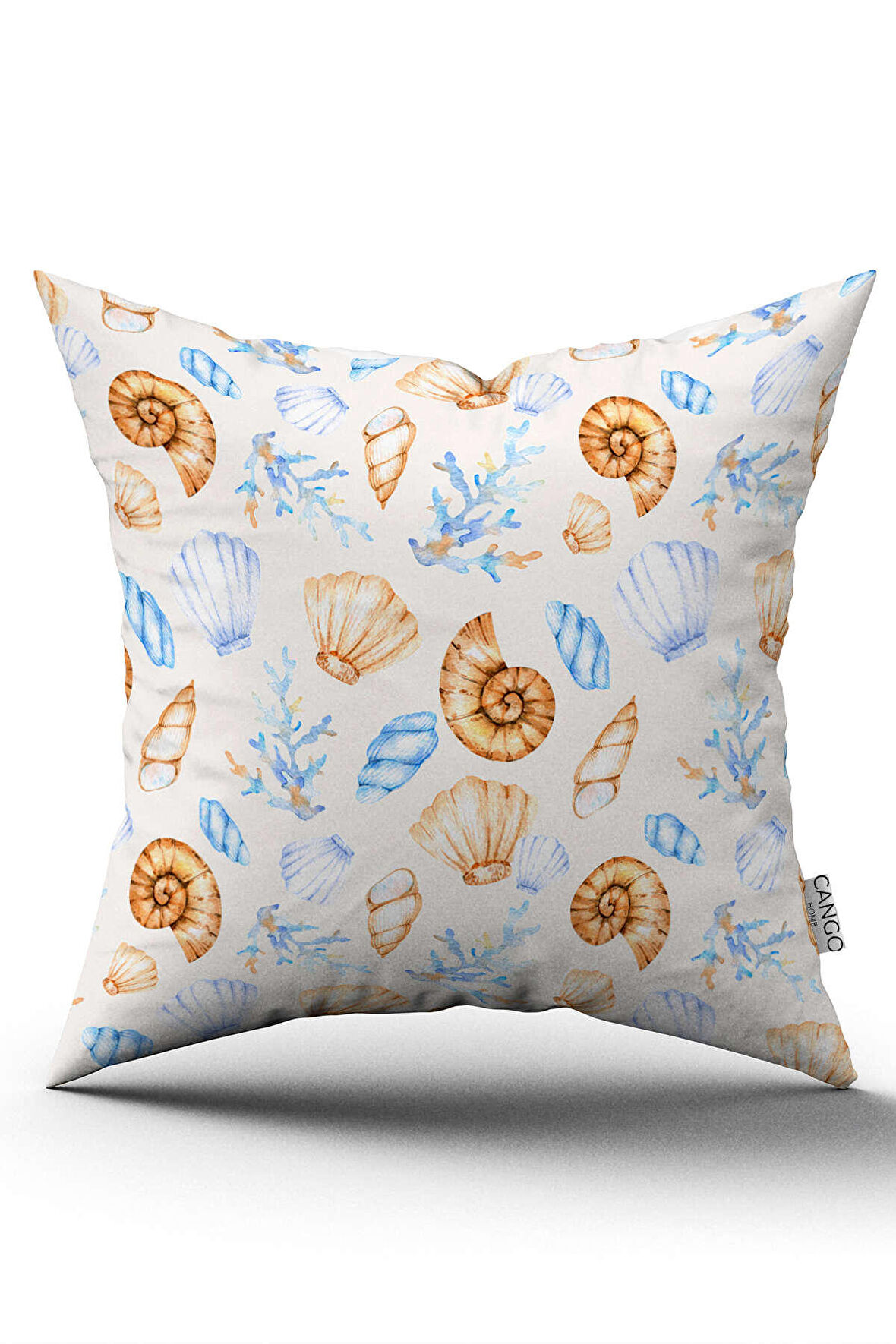 Çift Taraflı Mavi Turuncu Marin Desenli Dijital Baskılı Kırlent Kılıfı CGH1135