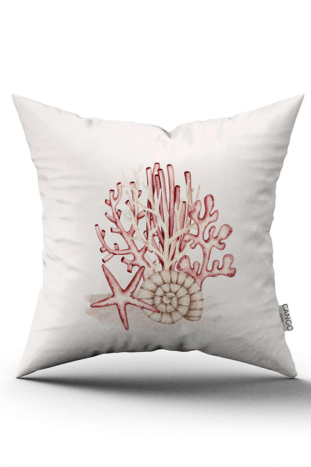 Çift Taraflı Kırmızı Krem Marin Desenli Dijital Baskılı Kırlent Kılıfı CGH1136