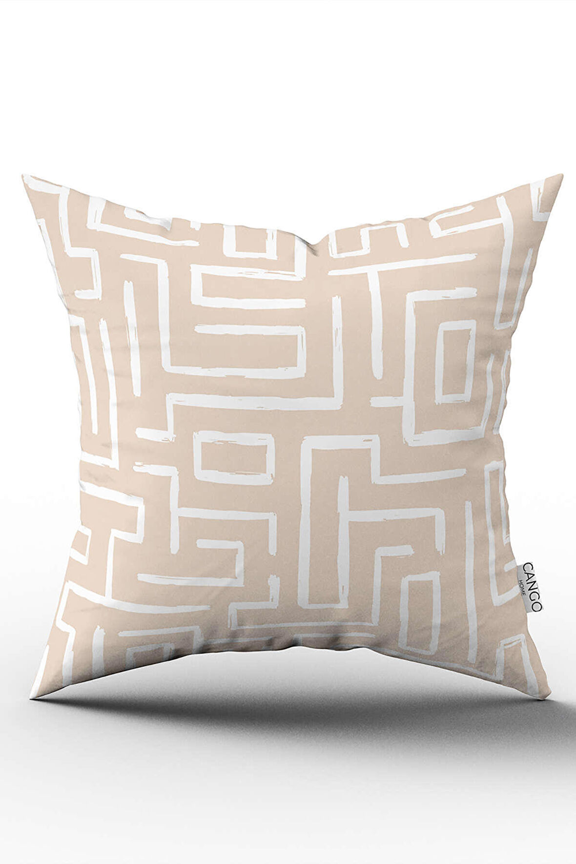 Çift Taraflı Krem Beyaz Bohem İskandinav Geometrik Desenli Dijital Baskılı Kırlent Kılıfı CGH1203