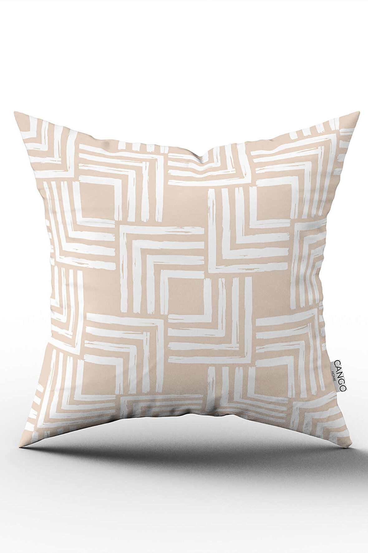 Çift Taraflı Krem Beyaz Bohem İskandinav Geometrik Desenli Dijital Baskılı Kırlent Kılıfı CGH1206