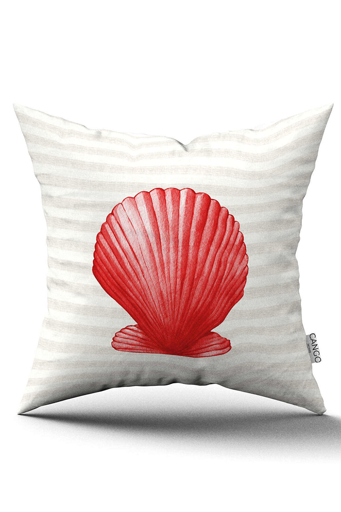 Çift Taraflı Kırmızı Krem Çizgili Marin Desenli Dijital Baskılı Kırlent Kılıfı CGH1233