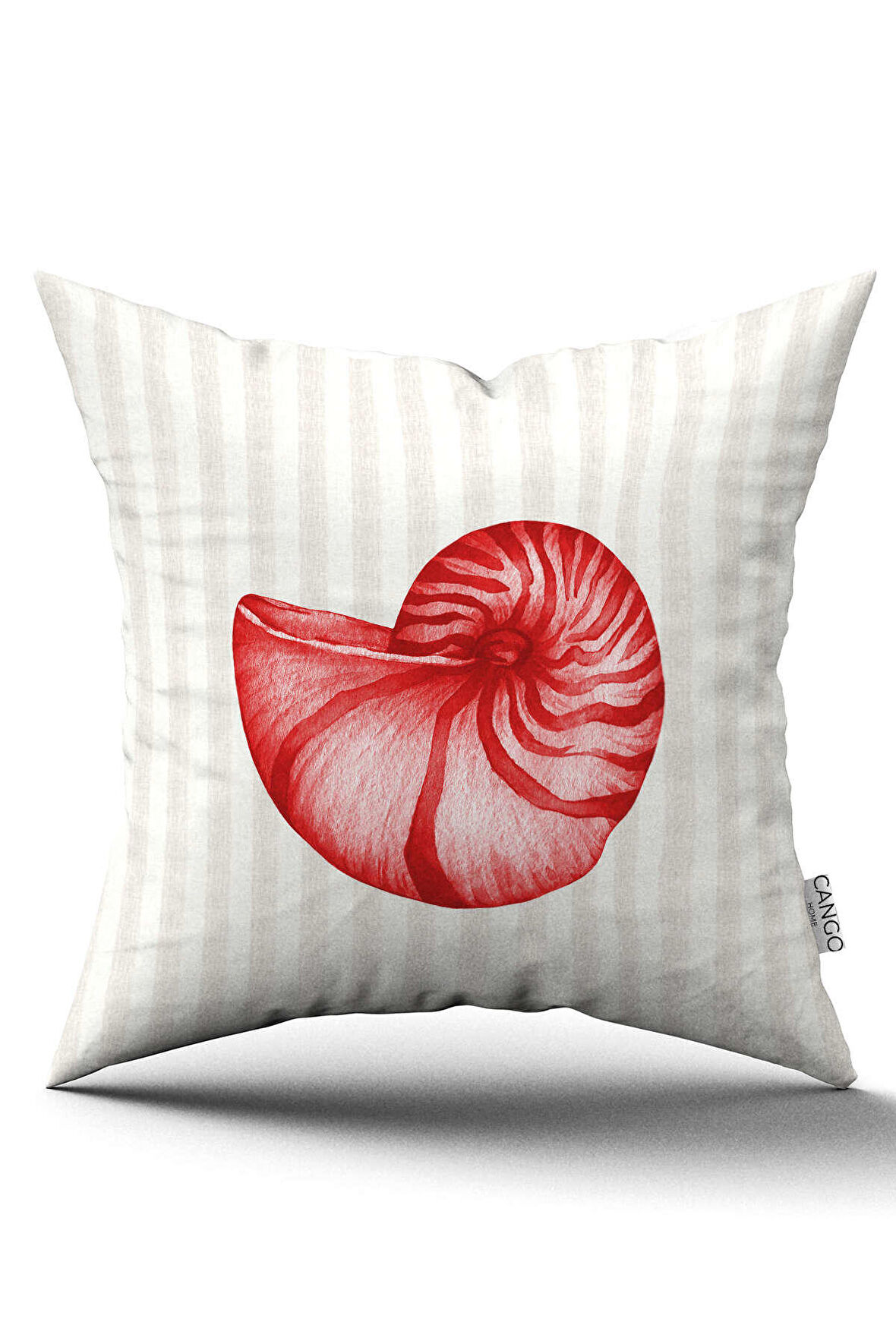 Çift Taraflı Kırmızı Krem Çizgili Marin Desenli Dijital Baskılı Kırlent Kılıfı CGH1236