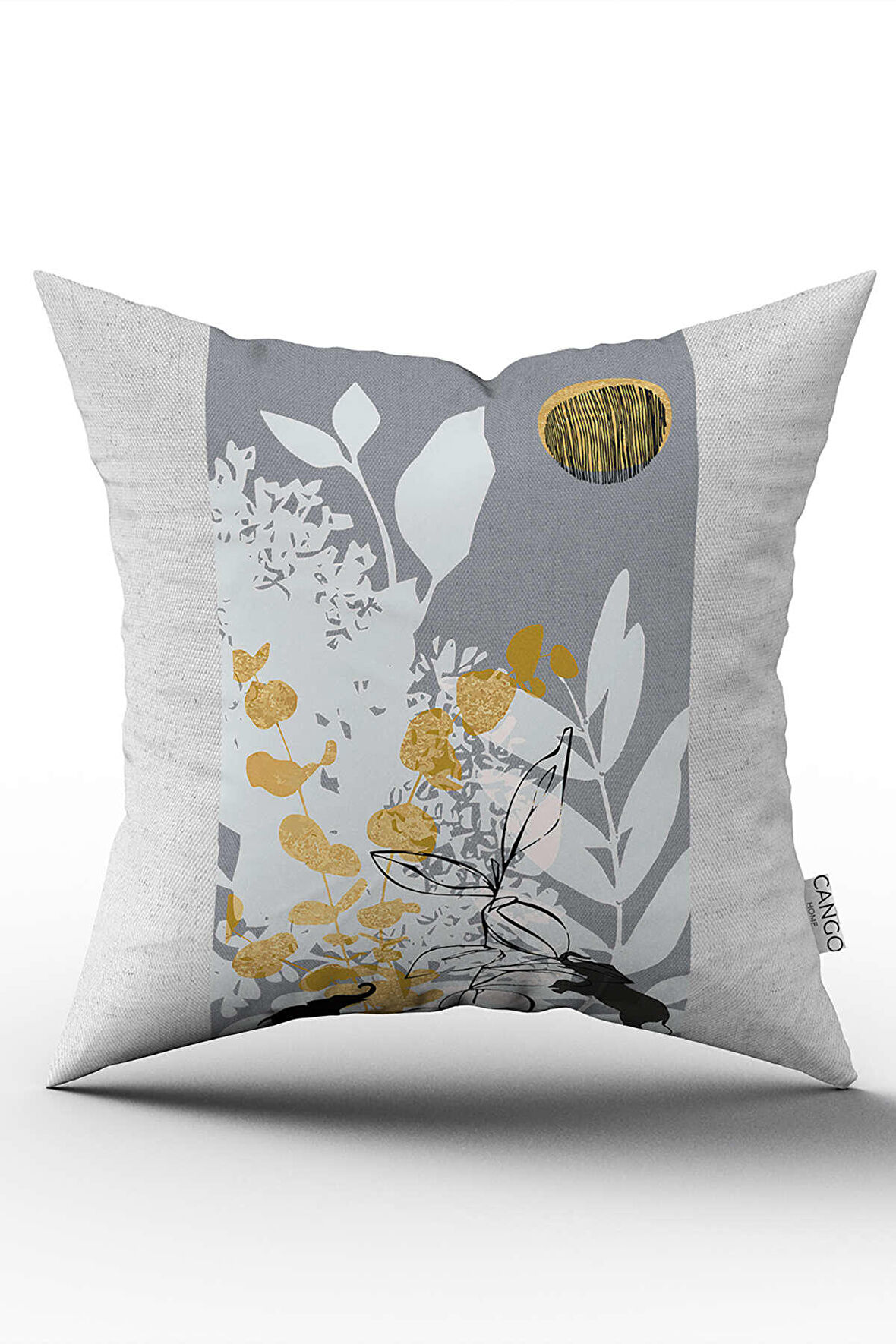 Çift Taraflı Gri Siyah Modern Dekoratif Fil Desenli Dijital Baskılı Kırlent Kılıfı CGH1084