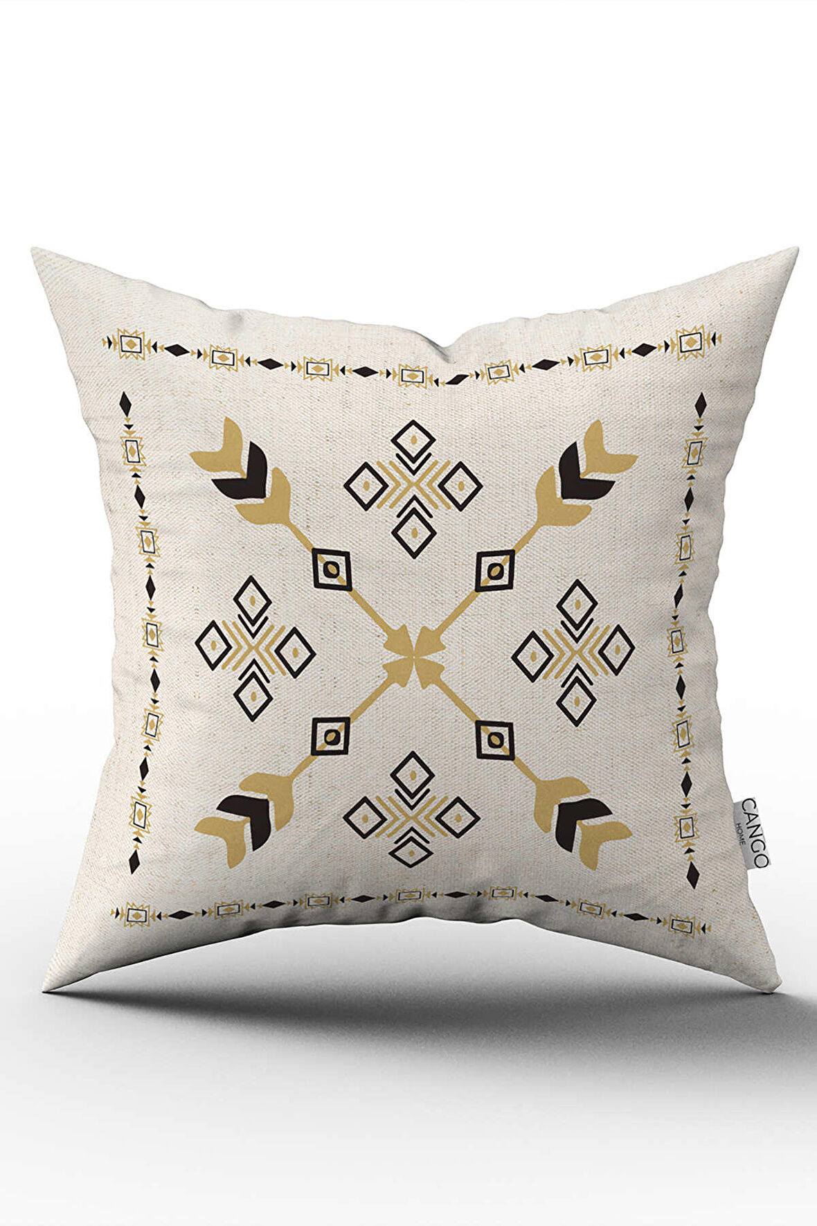 Çift Taraflı Krem Siyah Etnik Kilim Desenli Dijital Baskılı Kırlent Kılıfı CGH1087