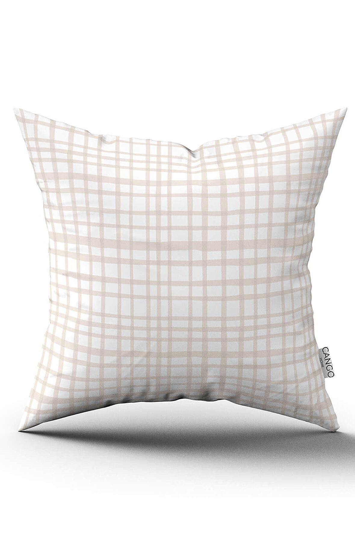 Çift Taraflı Beyaz Krem Kareli Dijital Baskılı Kırlent Kılıfı CGH1089