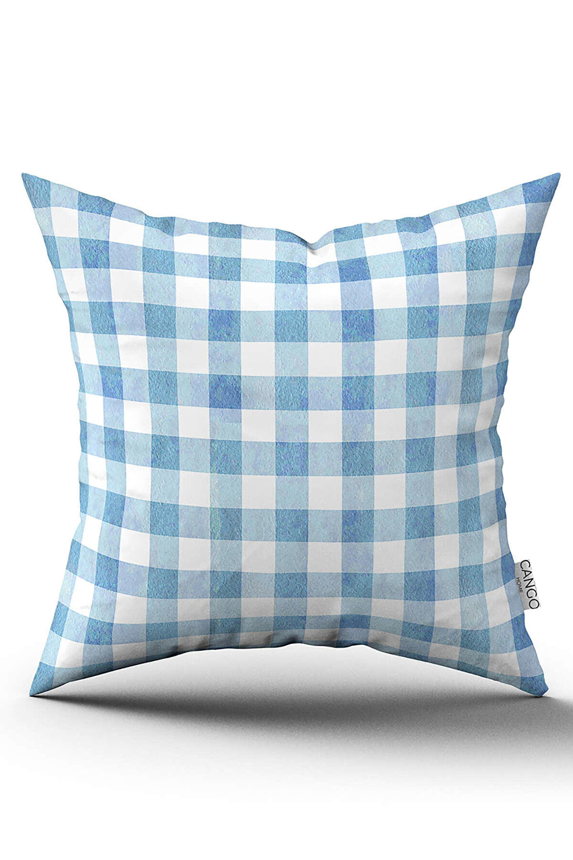 Çift Taraflı Mavi Beyaz Kareli Dijital Baskılı Kırlent Kılıfı CGH1091