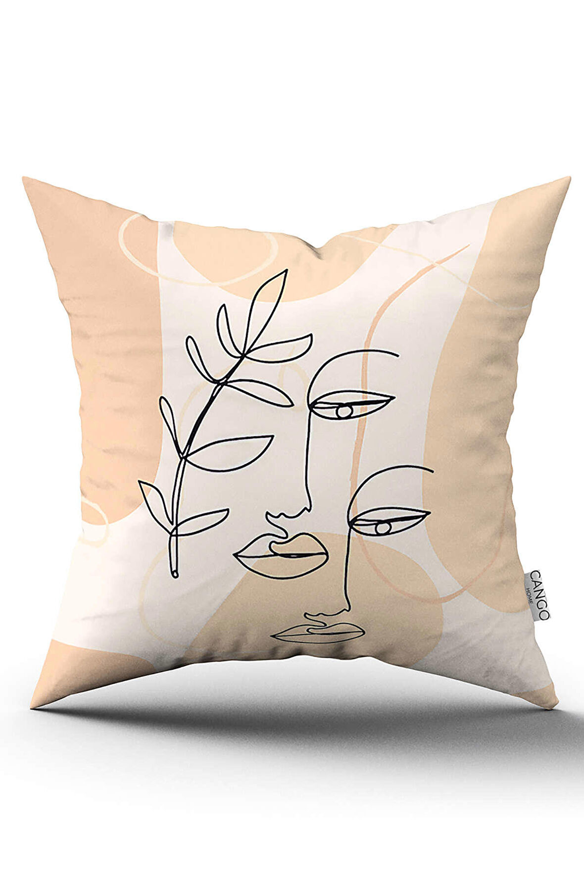 Çift Taraflı Krem Siyah Modern Dekoratif Siluet Desenli Dijital Baskılı Kırlent Kılıfı CGH1094