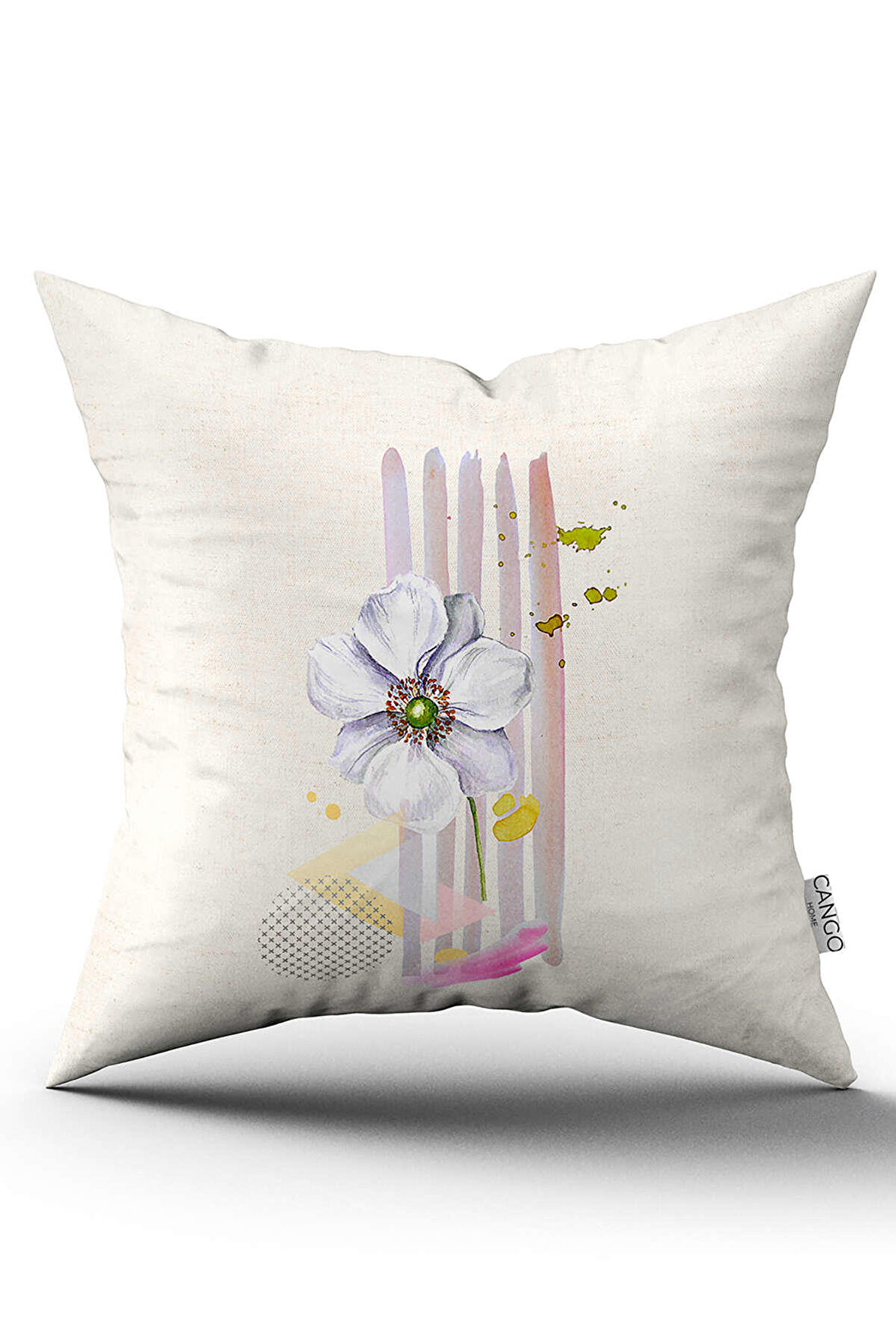 Çift Taraflı Krem Pembe Modern Dekoratif Çiçek Desenli Dijital Baskılı Kırlent Kılıfı CGH1112