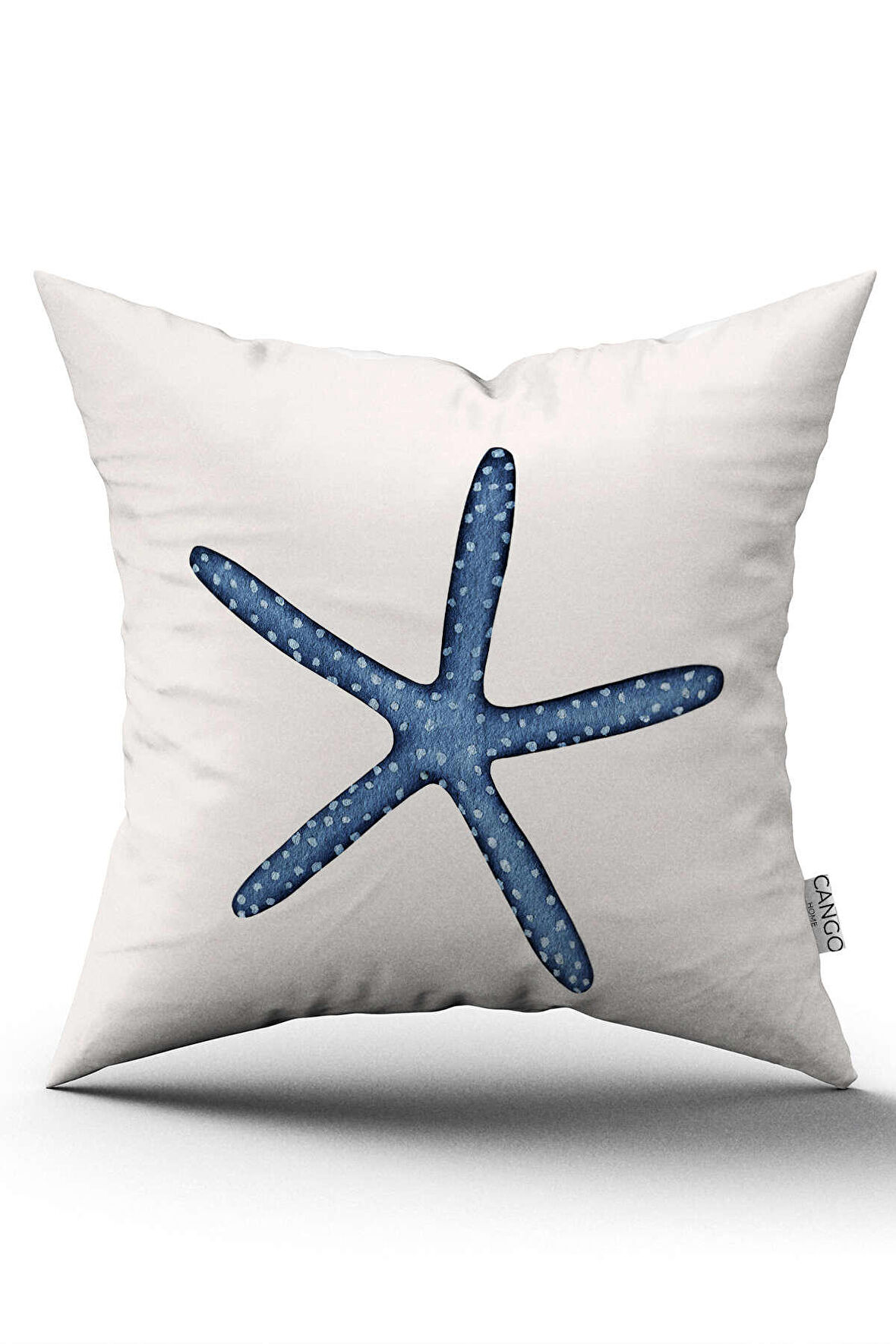 Çift Taraflı Beyaz Mavi Denizyıldızı Marin Desenli Dijital Baskılı Kırlent Kılıfı CGH1128