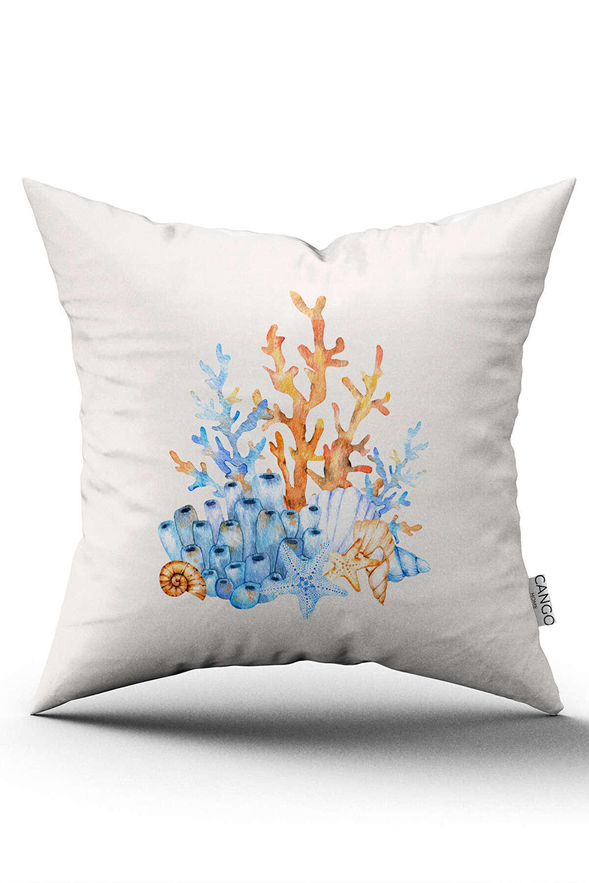 Çift Taraflı Mavi Turuncu Marin Desenli Dijital Baskılı Kırlent Kılıfı CGH1133