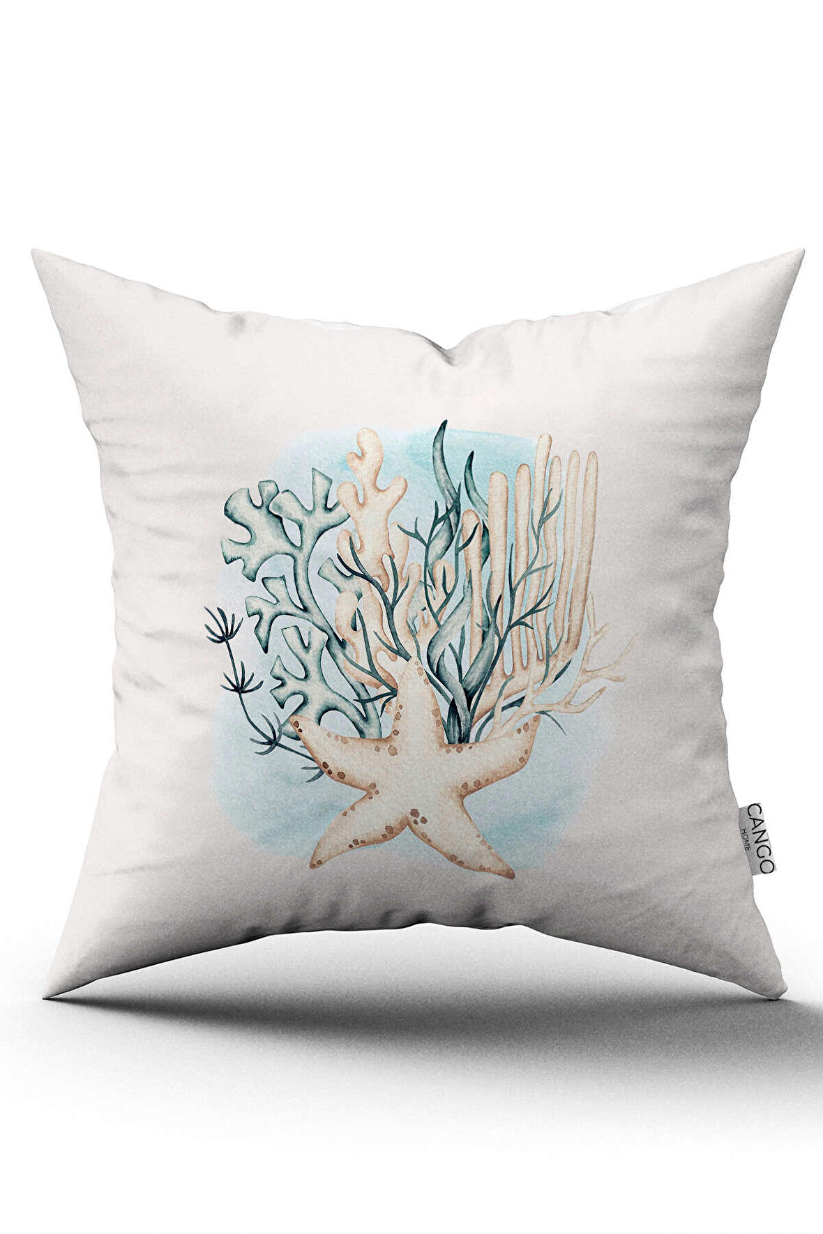 Çift Taraflı Mavi Krem Marin DesenliDijital Baskılı Kırlent Kılıfı CGH1137