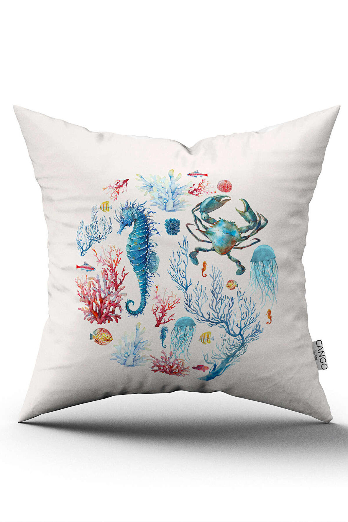 Çift Taraflı Kırmızı Mavi Marin Desenli Dijital Baskılı Kırlent Kılıfı CGH1150