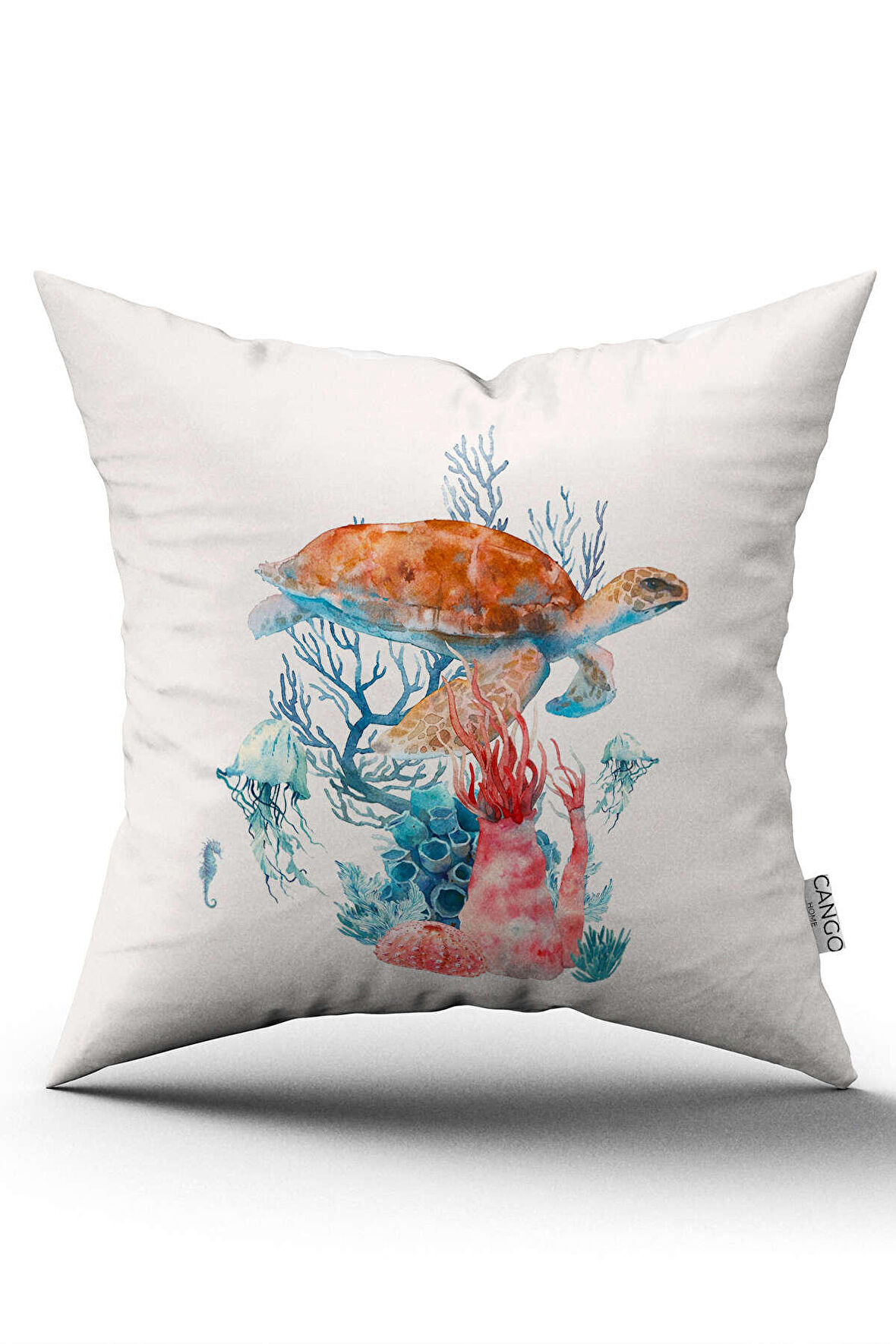 Çift Taraflı Kırmızı Mavi Marin Desenli Dijital Baskılı Kırlent Kılıfı CGH1151