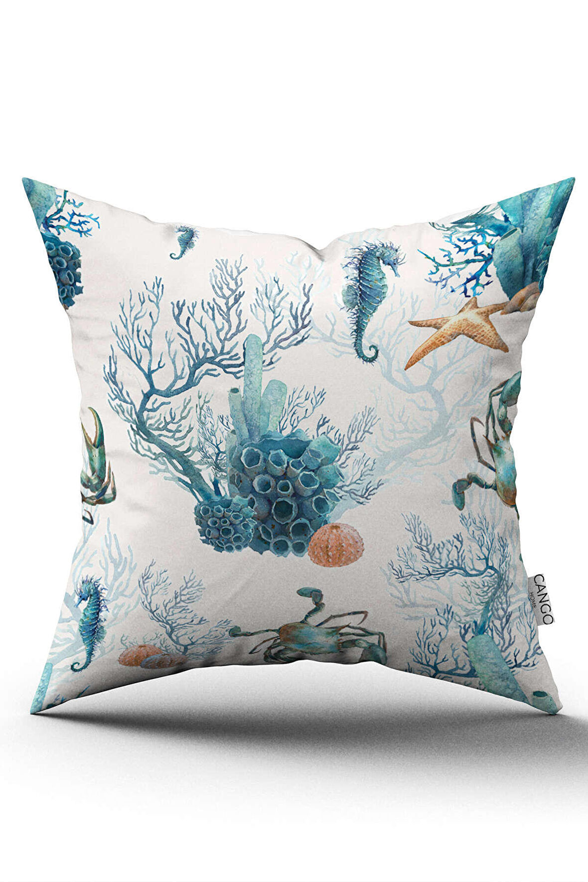 Çift Taraflı Mavi Marin Desenli Dijital Baskılı Kırlent Kılıfı CGH1154