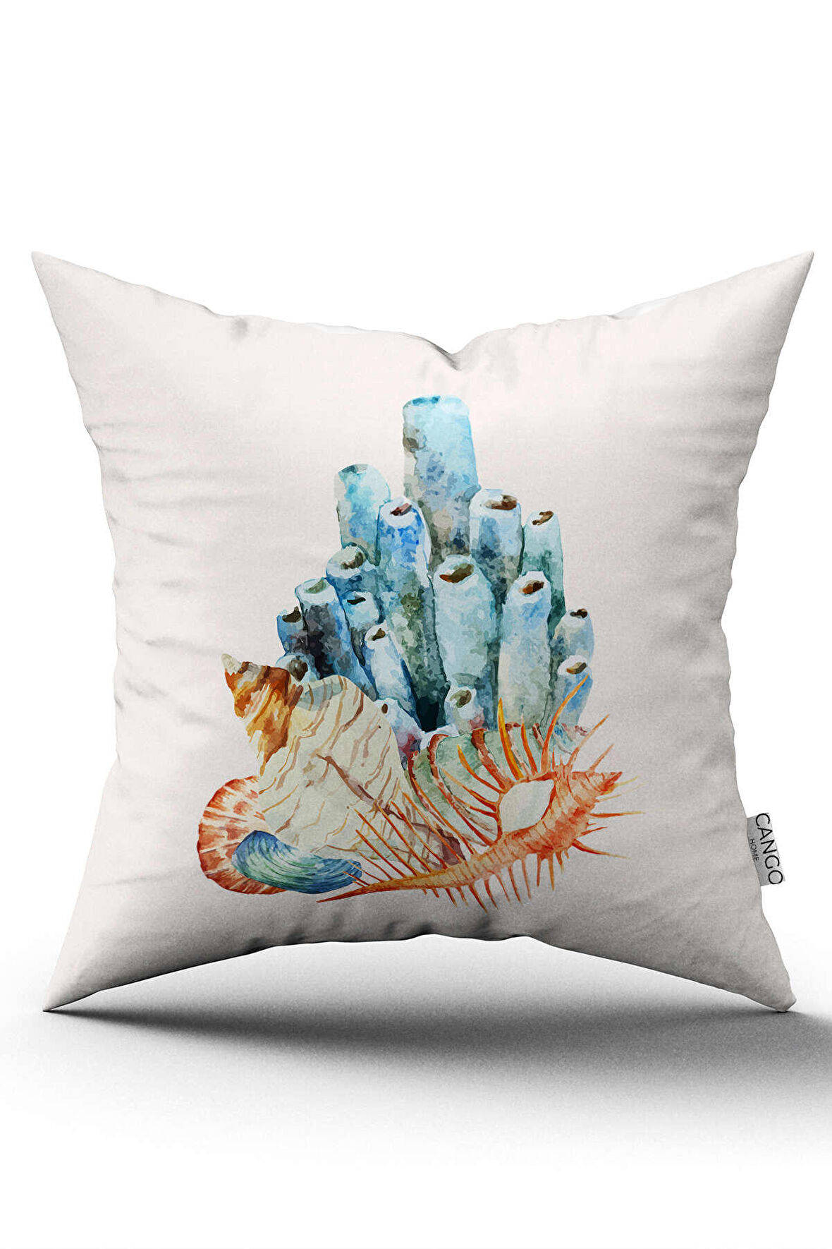 Çift Taraflı Mavi Turuncu Marin Desenli Dijital Baskılı Kırlent Kılıfı CGH1168