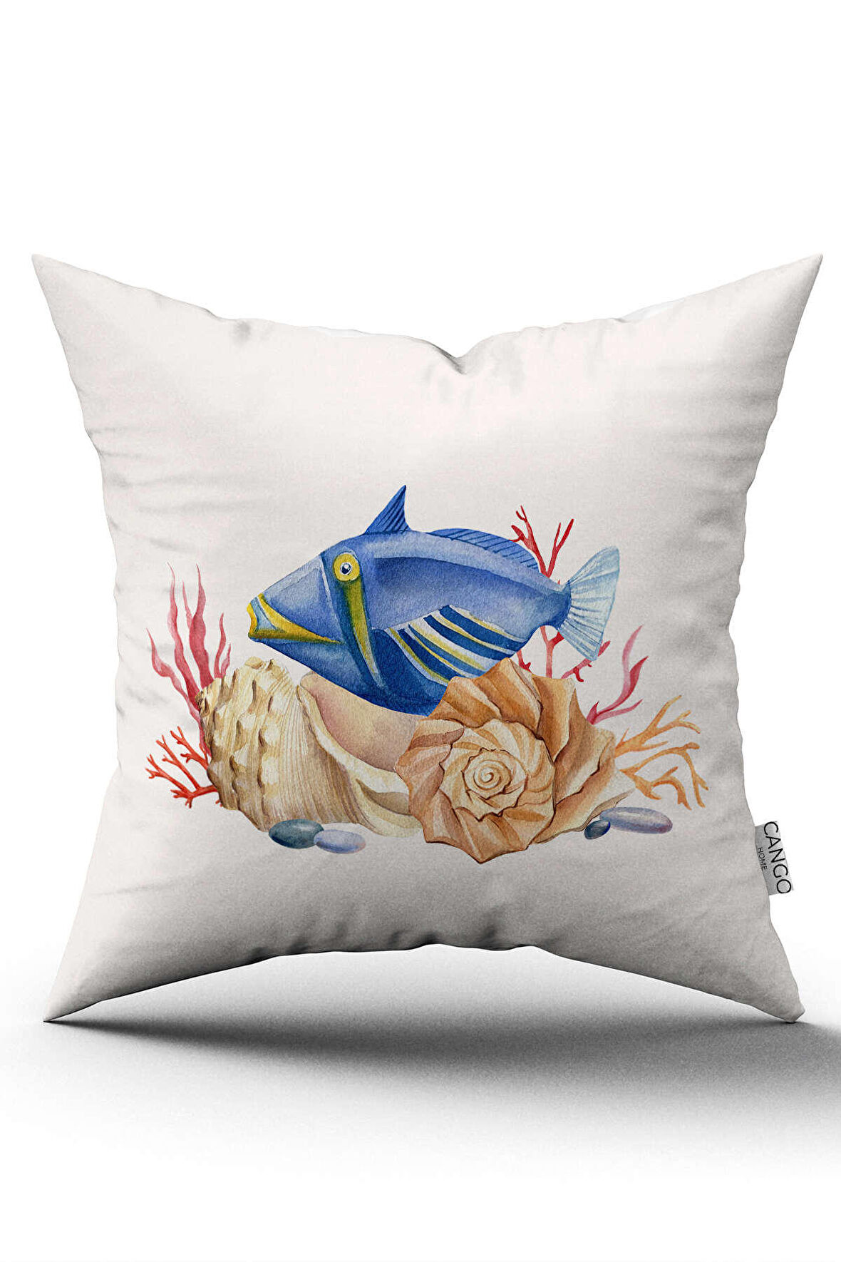 Çift Taraflı Mavi Turuncu Marin Desenli Dijital Baskılı Kırlent Kılıfı CGH1176