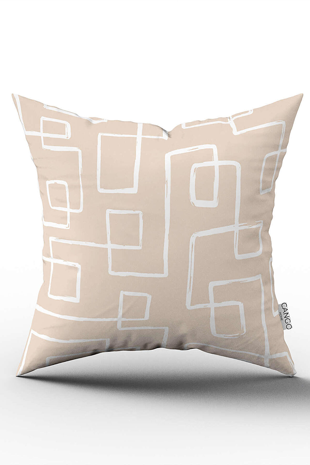 Çift Taraflı Krem Beyaz Bohem İskandinav Geometrik Desenli Dijital Baskılı Kırlent Kılıfı CGH1202