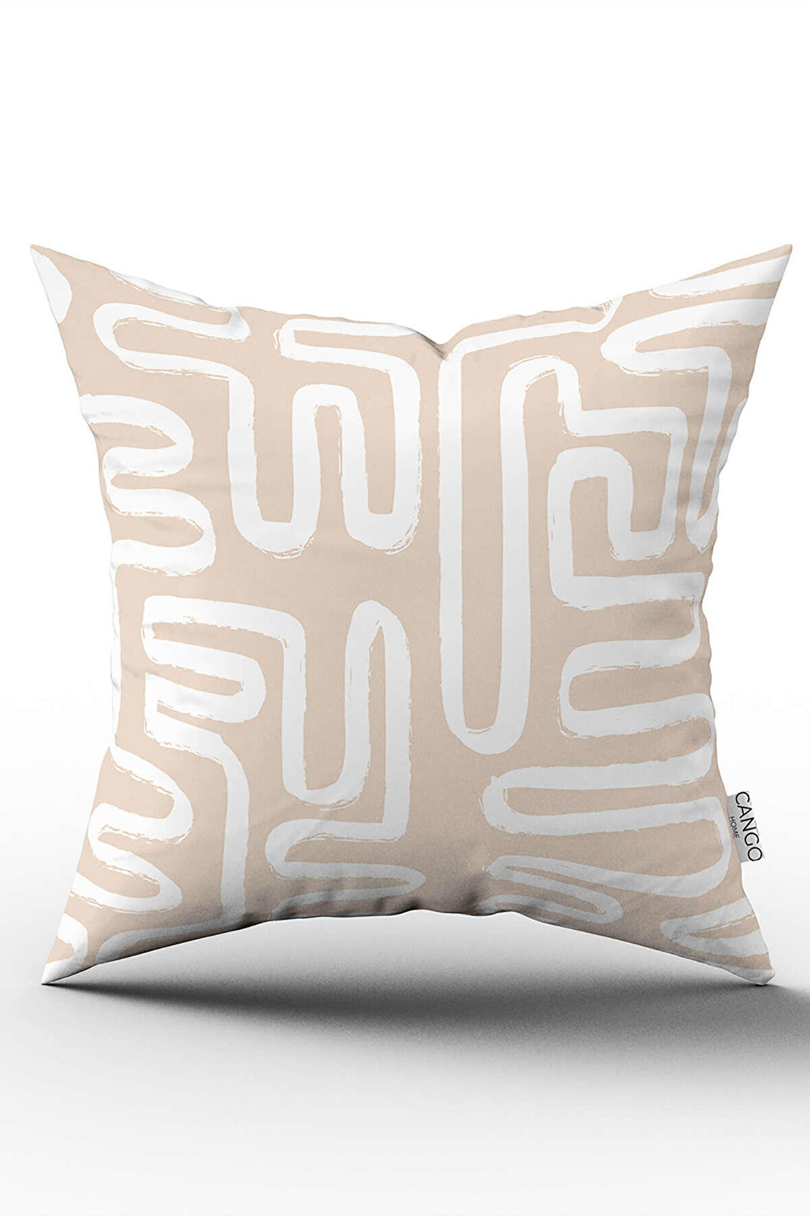 Çift Taraflı Krem Beyaz Bohem İskandinav Geometrik Desenli Dijital Baskılı Kırlent Kılıfı CGH1205