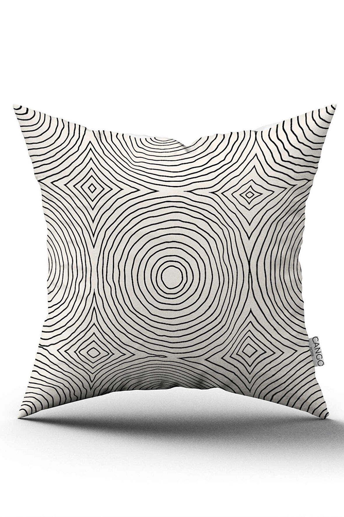 Çift Taraflı Krem Siyah Bohem İskandinav Geometrik Dijital Baskılı Kırlent Kılıfı CGH1224