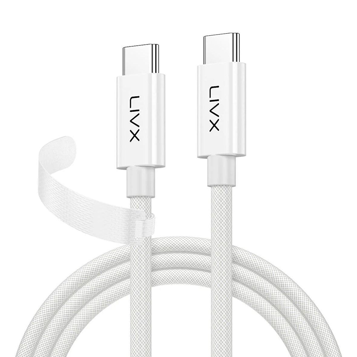 LivX White Type-C to Type-C 100W Hızlı Şarj 10Gbps Hızlı Veri Aktarımı PD3.1 Örgülü Beyaz 1 Metre Kablo BYZ-01