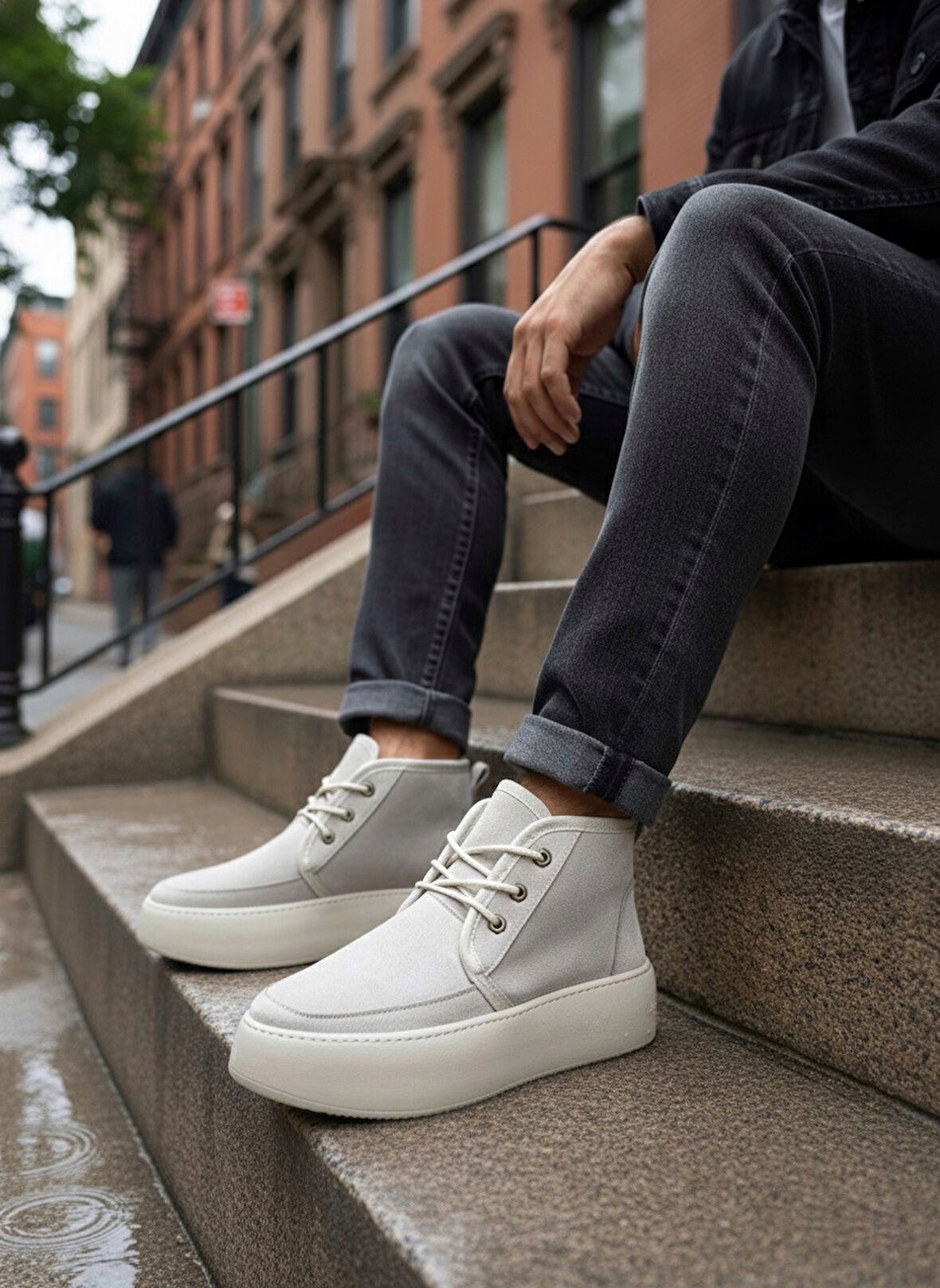 ET0550 İçi Kürklü Bağcıklı Krem Erkek Tarz Spor Bot