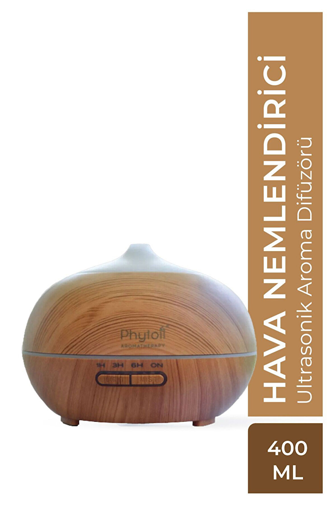 Ultrasonik Aroma Difüzörü 400 ml – Ahşap Desenli Hava Nemlendirici ve Koku Yayıcı