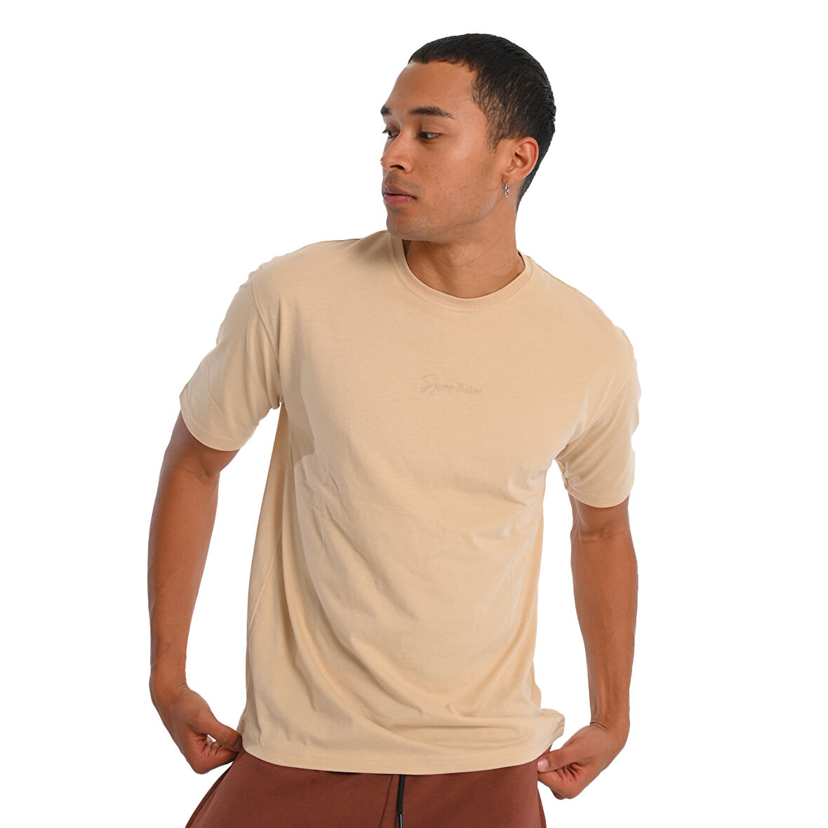 Nove2 Erkek Bej Günlük Stil T-Shirt 24KE017-OAT