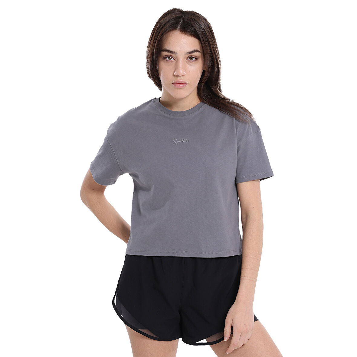 Ube Kadın Gri Günlük Stil T-Shirt 25YK015-ANT