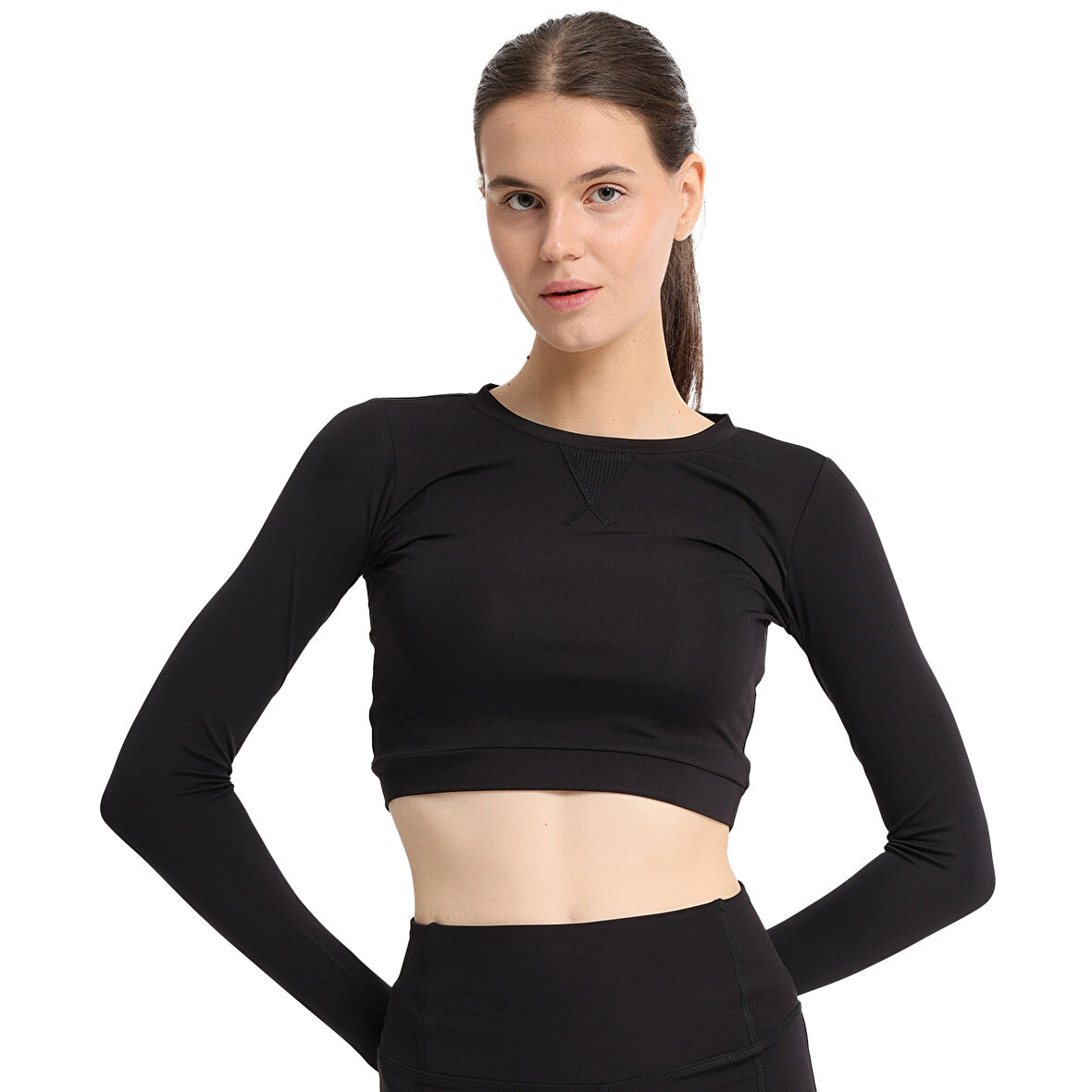 Mahave Cropped Top Kadın Siyah Antrenman T-Shirt 25KK1045-SYH