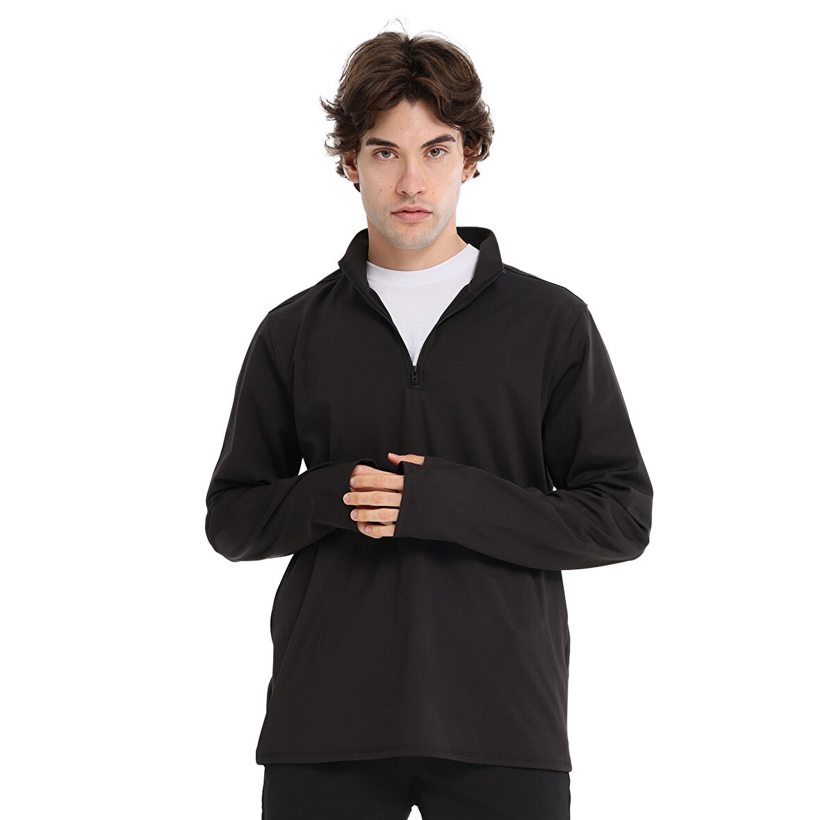 Boone Half-Zip Erkek Siyah Koşu T-Shirt 25KE1015-SYH