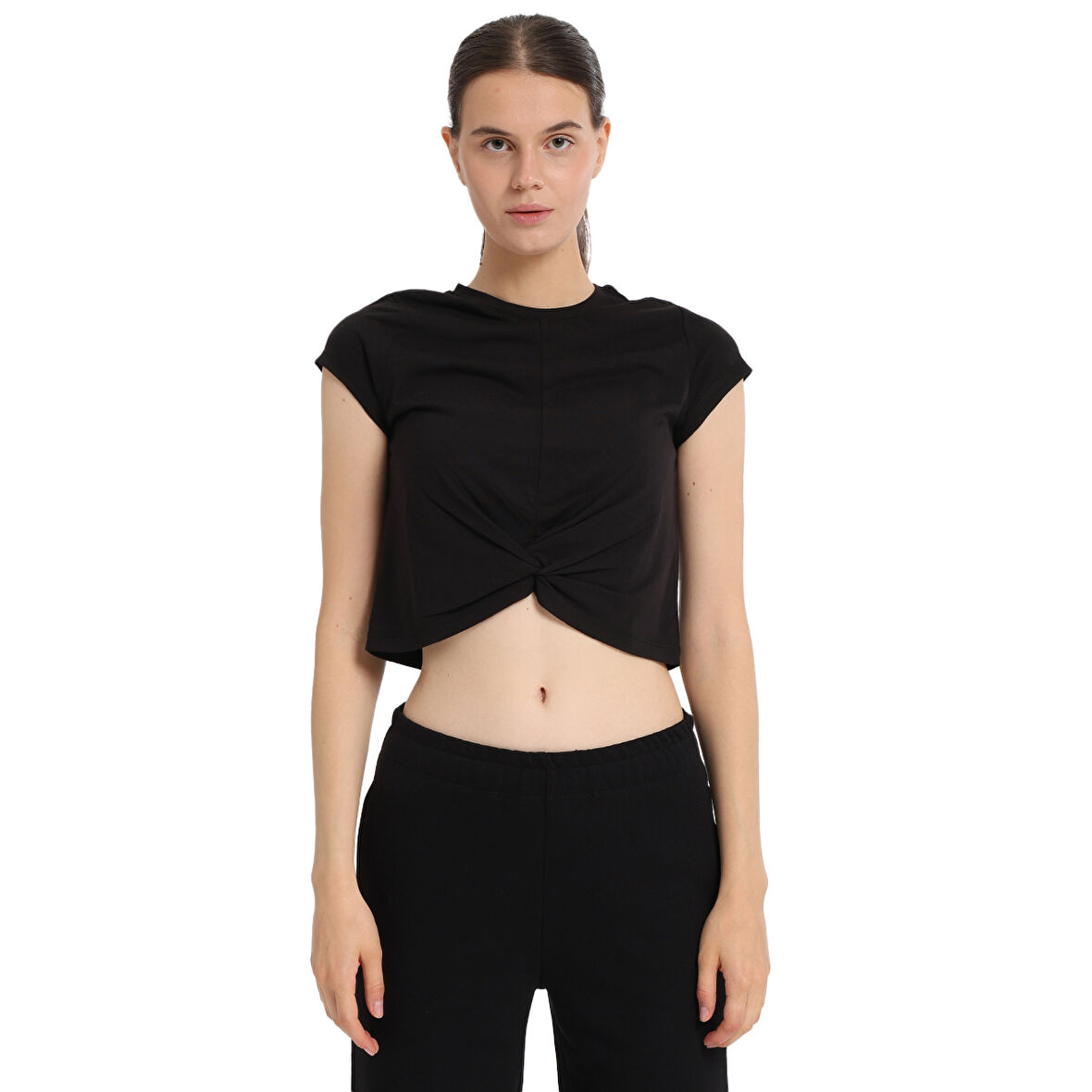 Marana Cropped Top Kadın Siyah Günlük Stil T-Shirt 25KK1032-SYH