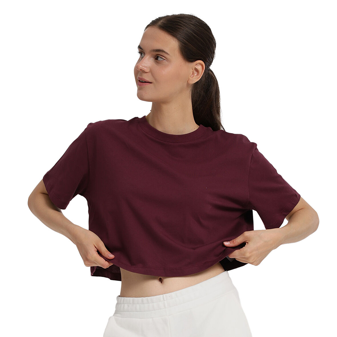 Sedona Cropped Kadın Bordo Günlük Stil T-Shirt 25KK1034-BRD