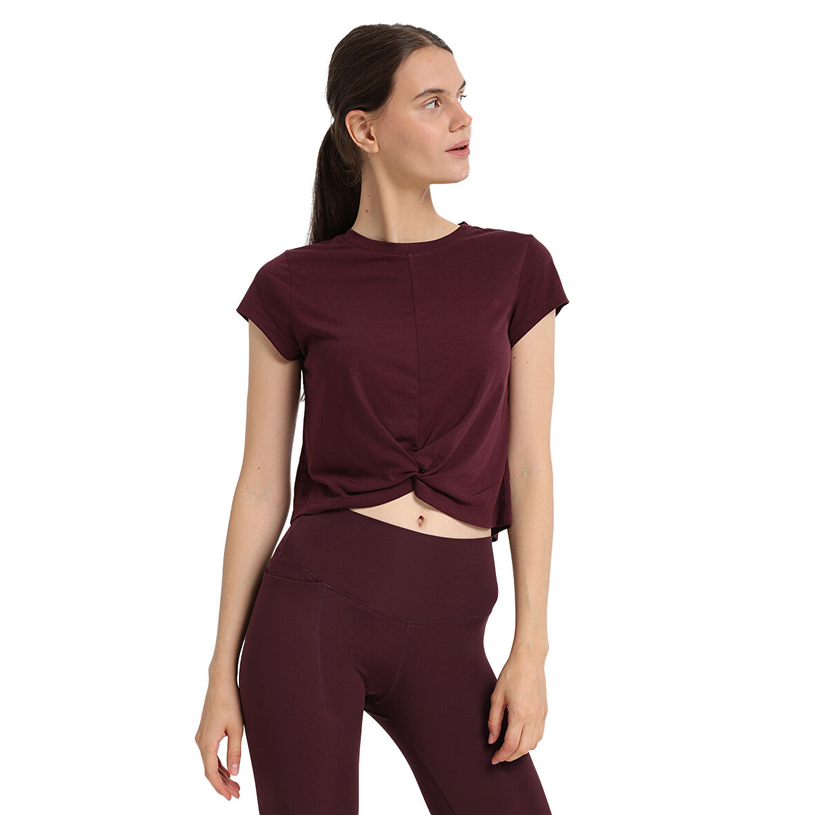 Marana Cropped Top Kadın Bordo Günlük Stil T-Shirt 25KK1032-BRD