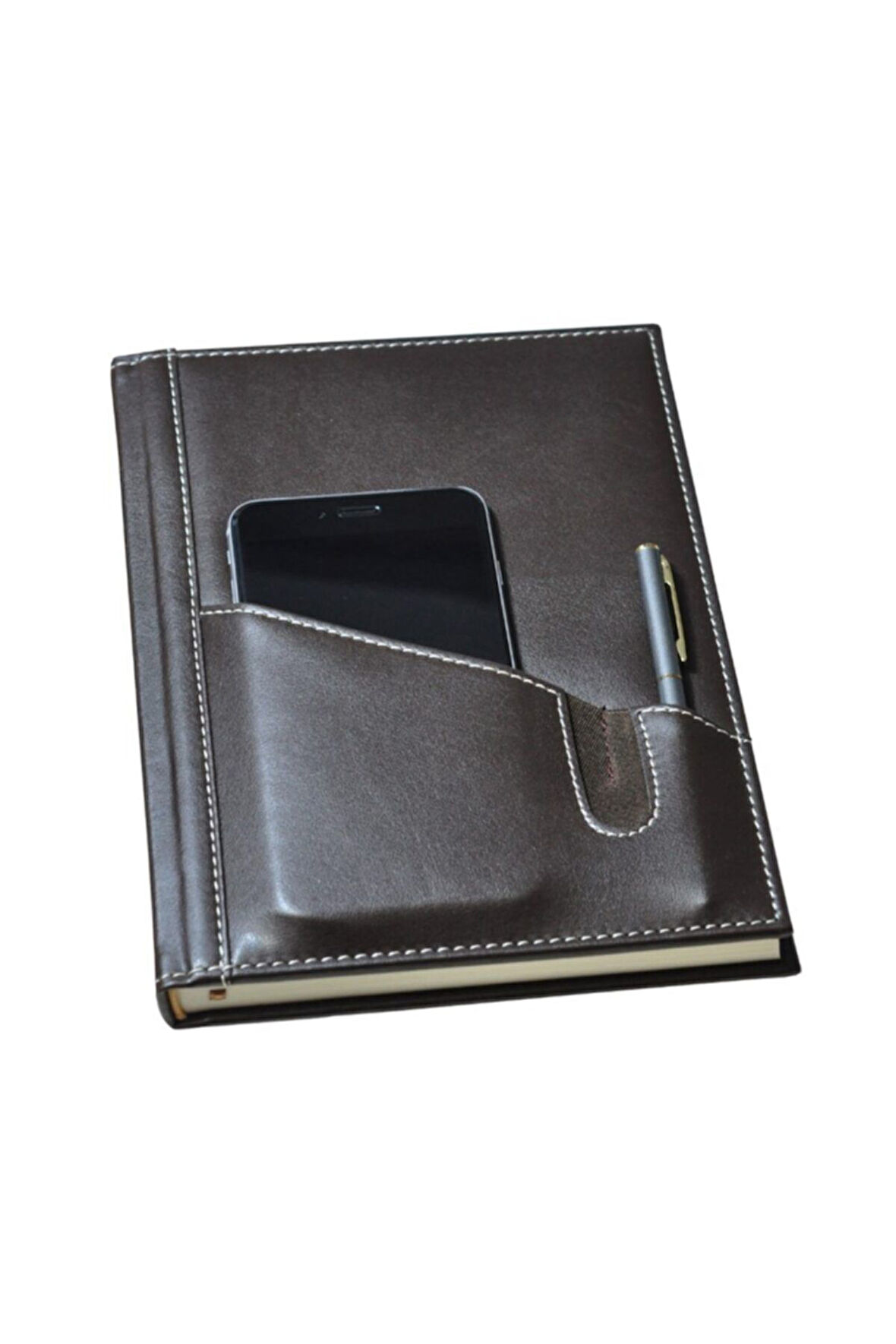 Deri Defter Günlük Journal Ajanda Tarihsiz Çizgili Telefon Kılıflı 160 Yaprak Vegan 17x24 cm