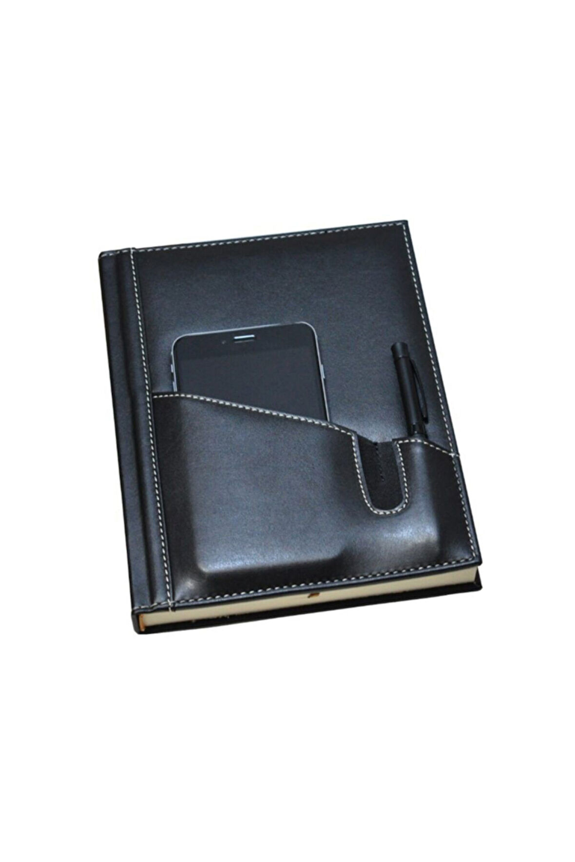 Deri Defter Günlük Journal Ajanda Tarihsiz Kareli Telefon Kılıflı 160 Yaprak Vegan 17x24 cm