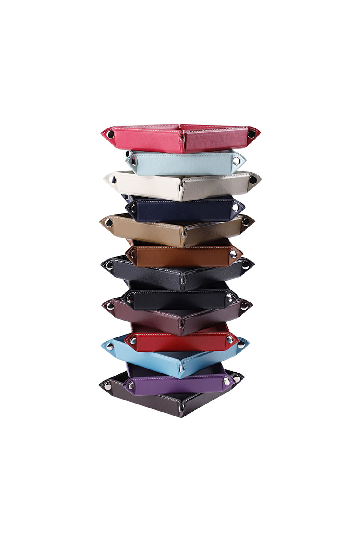 Masaüstü Organizer Düzenleyici Deri Dekoratif Sepet Kare Desktop Organizer Rainbow Vegan 16,5x16,5 cm