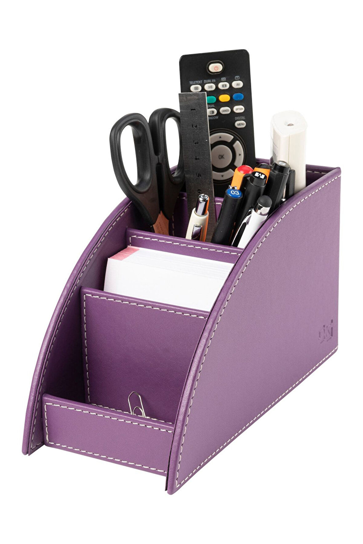 Masaüstü Deri Kalemlik Kumandalık Organizer 4 Gözlü Desktop Organizer Rainbow Vegan 10x21,5x12,5 cm