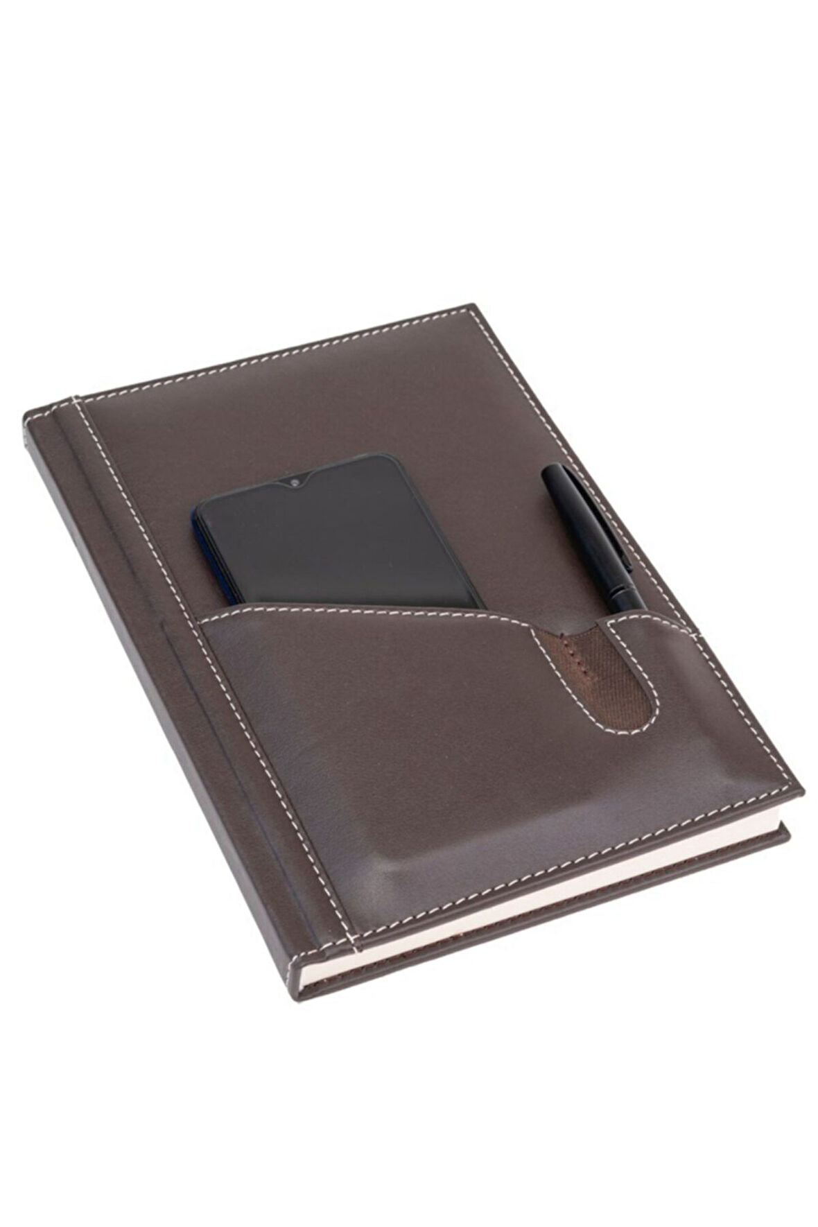 Deri Defter Günlük Journal Ajanda Tarihsiz Düz Telefon Kılıflı 160 Yaprak Vegan 17x24 cm