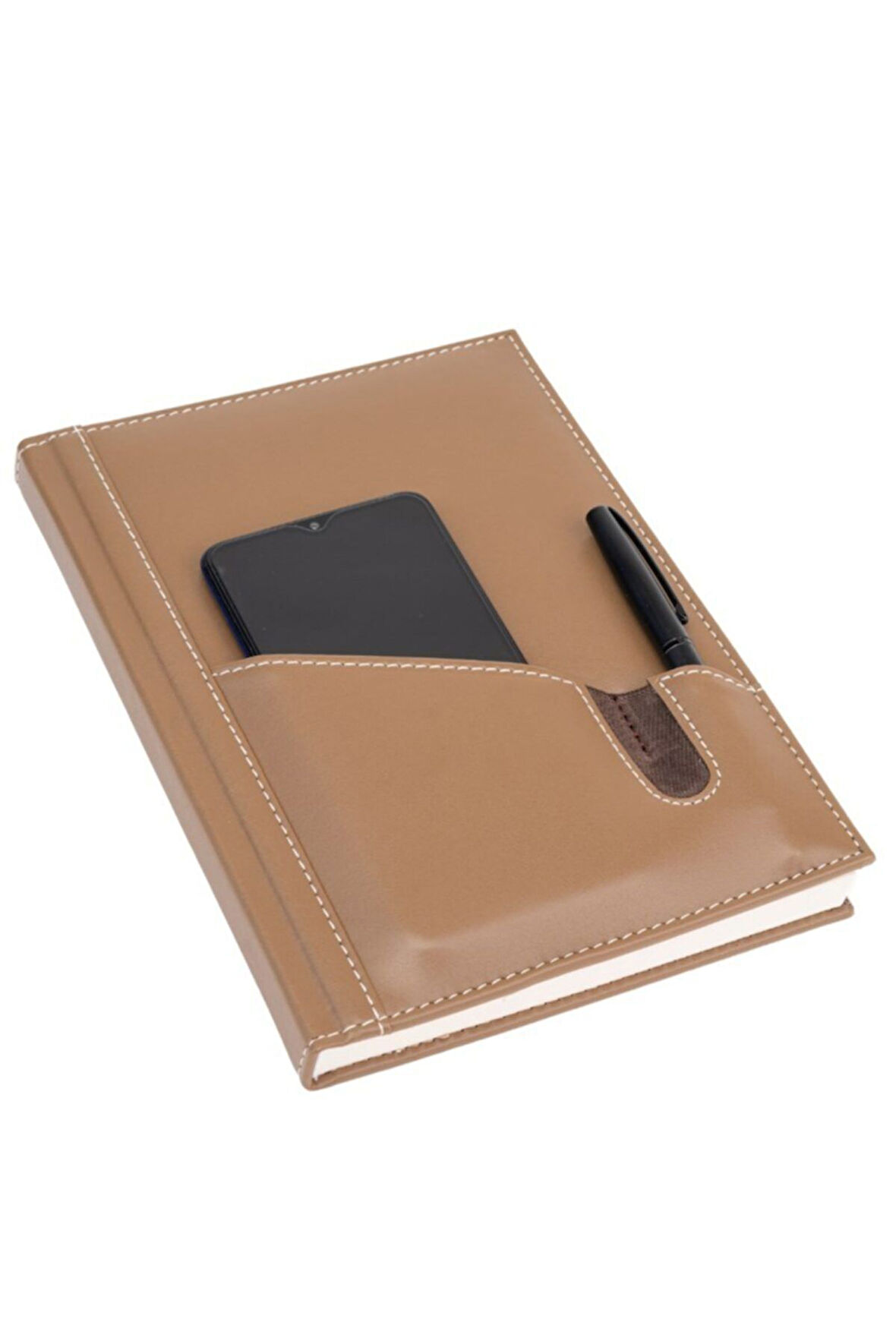 Deri Defter Günlük Journal Ajanda Tarihsiz Düz Telefon Kılıflı 160 Yaprak Vegan 17x24 cm
