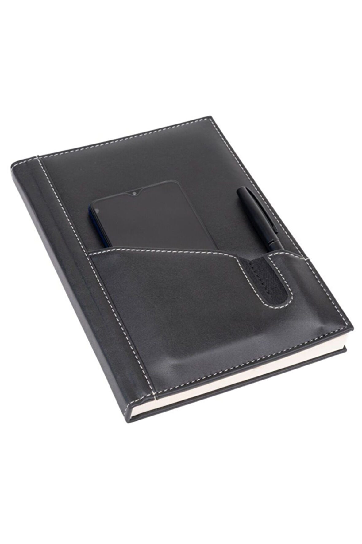 Deri Defter Günlük Journal Ajanda Tarihsiz Çizgili Telefon Kılıflı 160 Yaprak Vegan 17x24 cm