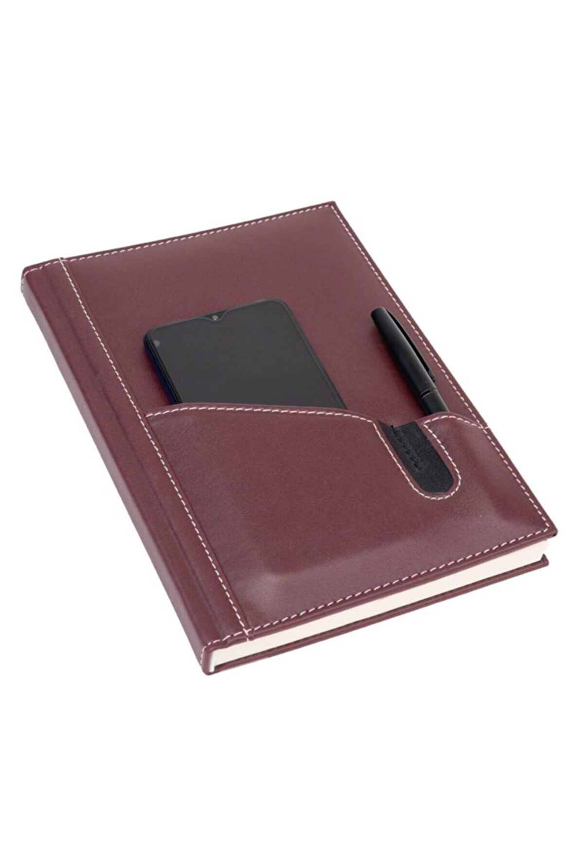 Deri Defter Günlük Journal Ajanda Tarihsiz Çizgili Telefon Kılıflı 160 Yaprak Vegan 17x24 cm