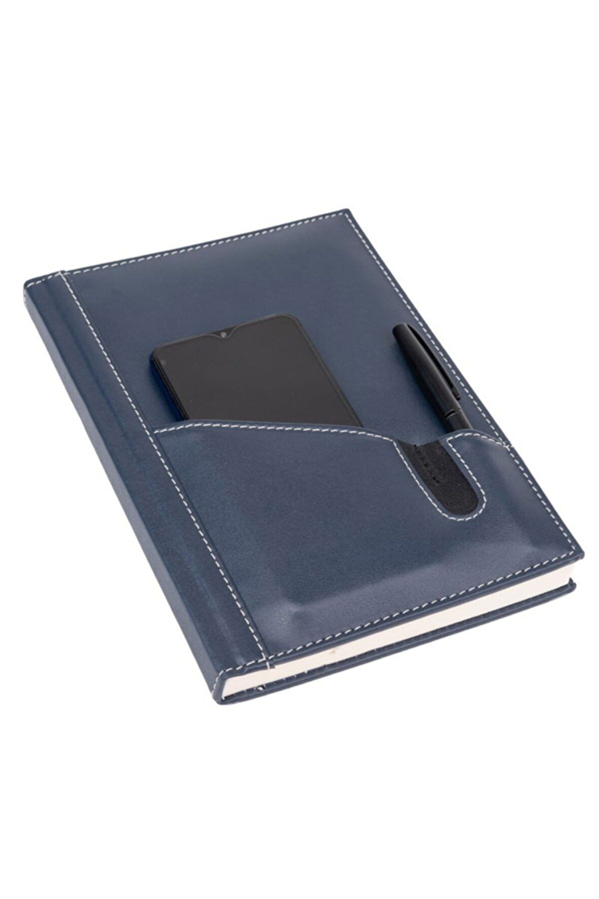 2026 YENİ YIL GÜNLÜK ÇİZGİLİ AJANDA DERİ TELEFON KILIFLI KAPAK 17X24 CM. LACİVERT