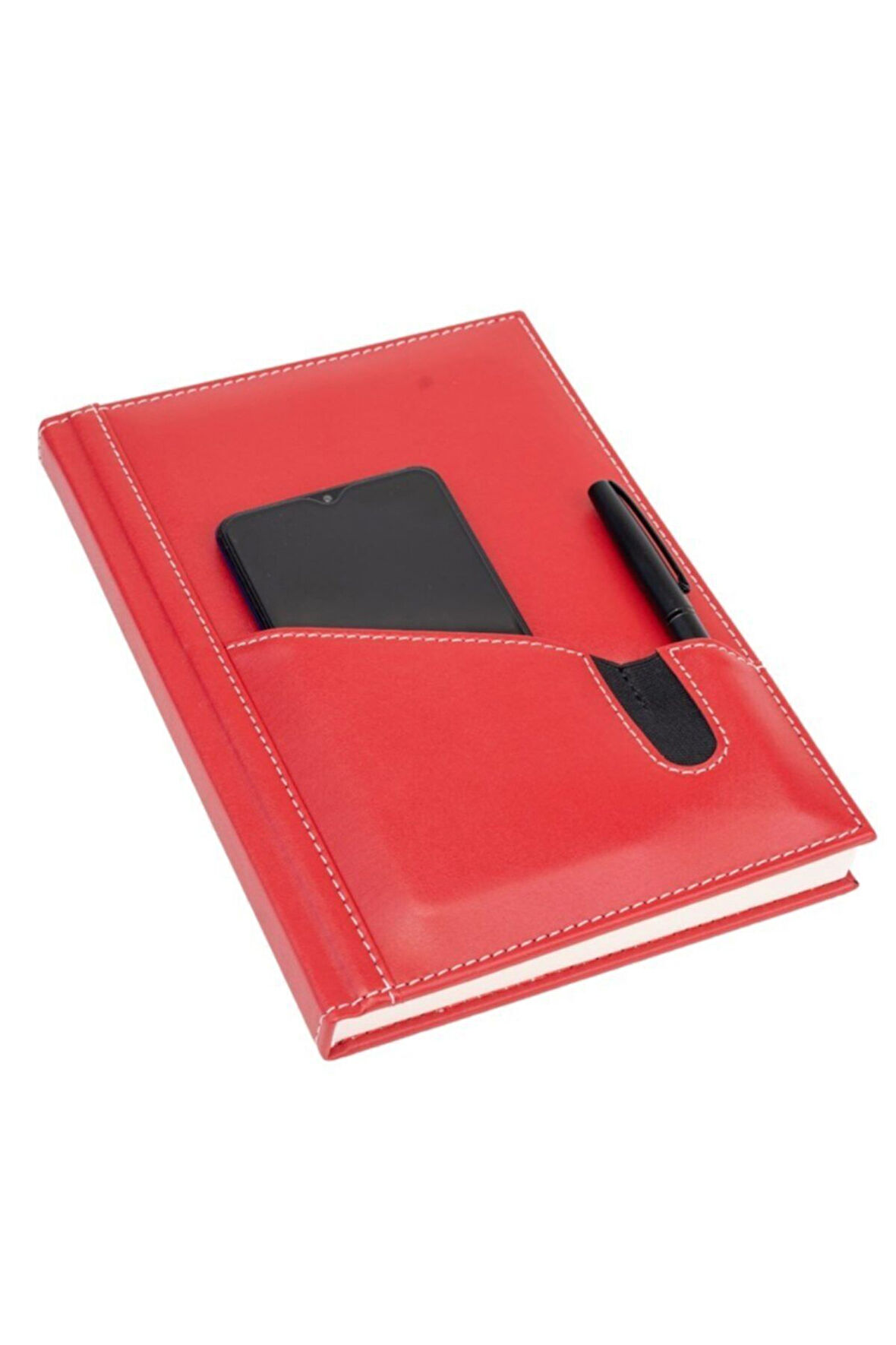 2026 YENİ YIL GÜNLÜK ÇİZGİLİ AJANDA DERİ TELEFON KILIFLI KAPAK 17X24 CM. KIRMIZI
